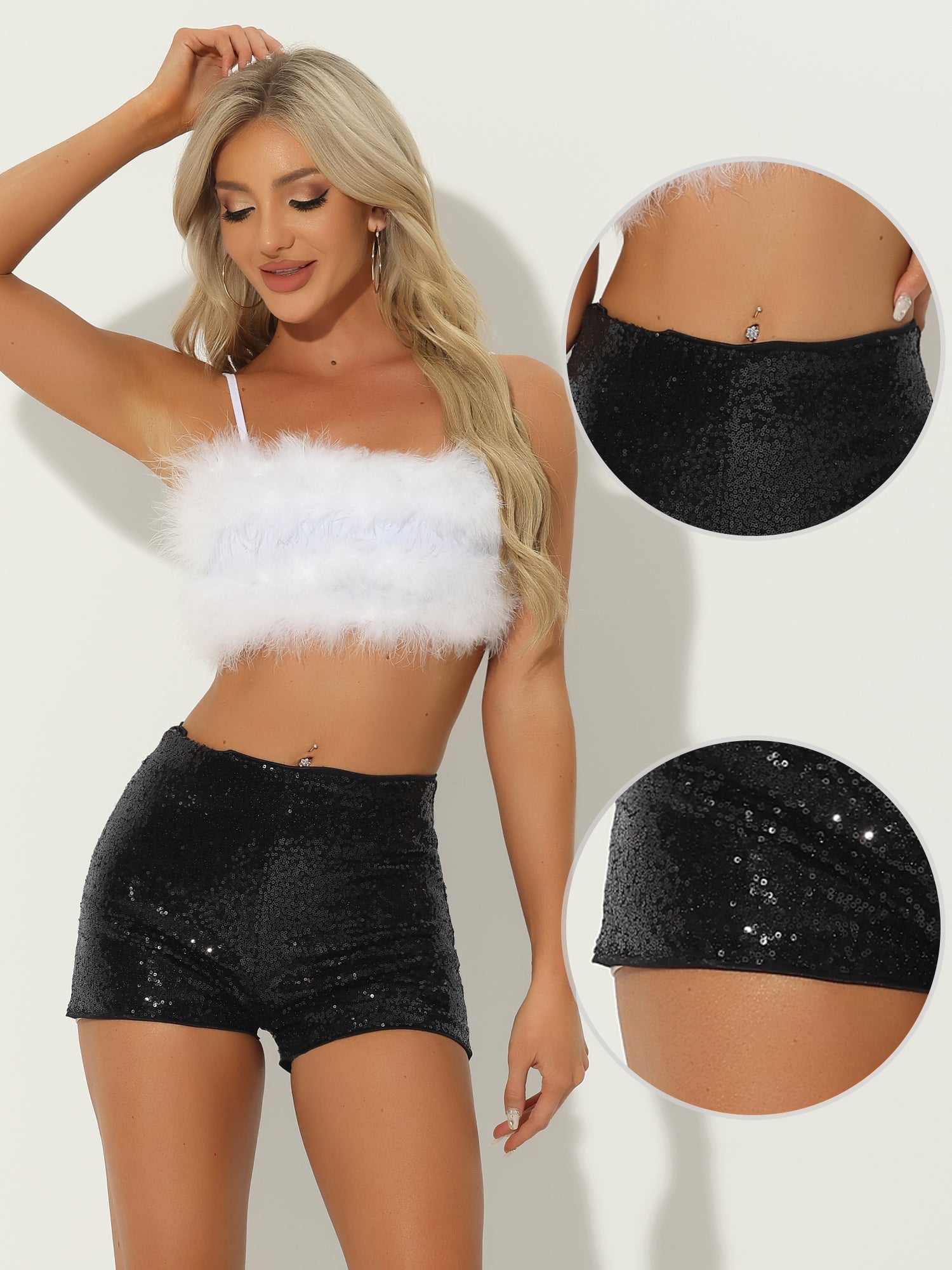 Sequin Midrise Solid Sparkle Cocktail Zipper Elastic Waist Shorts