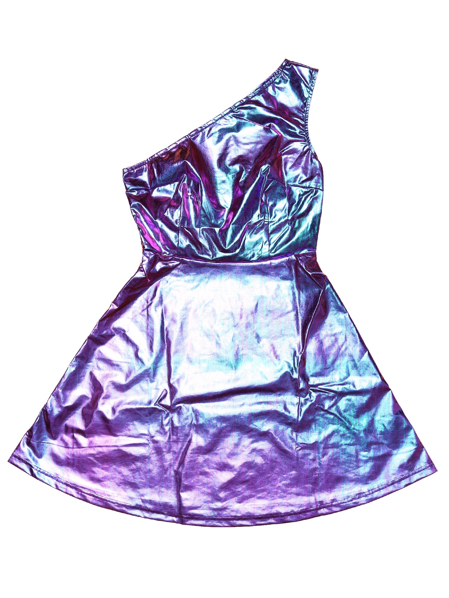 Metallic Sleeveless One Shoulder Party Disco Holographic Dress