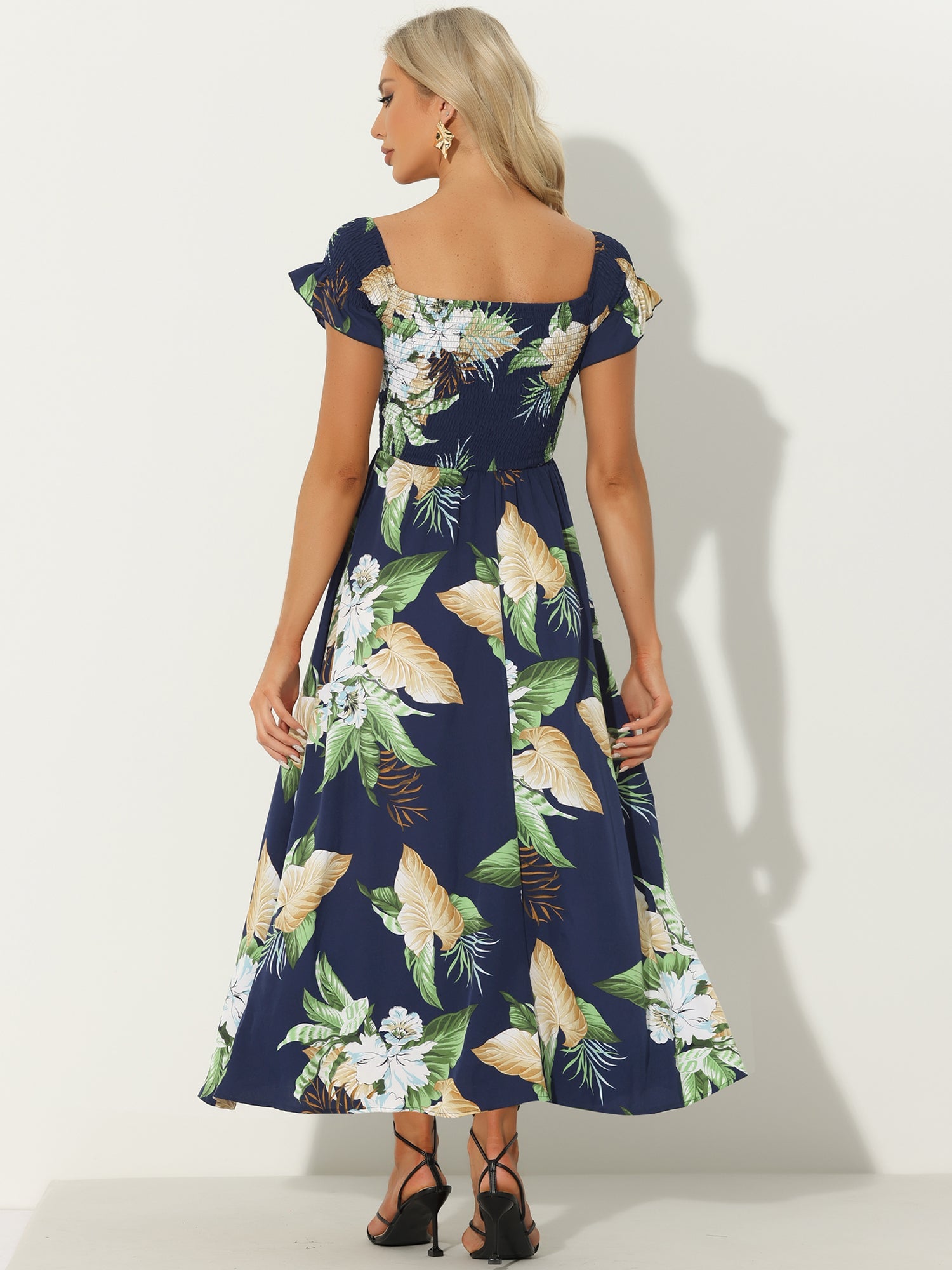 Floral Off Shoulder Midi Beach Summer Vacation Dress