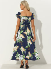 Floral Off Shoulder Midi Beach Summer Vacation Dress