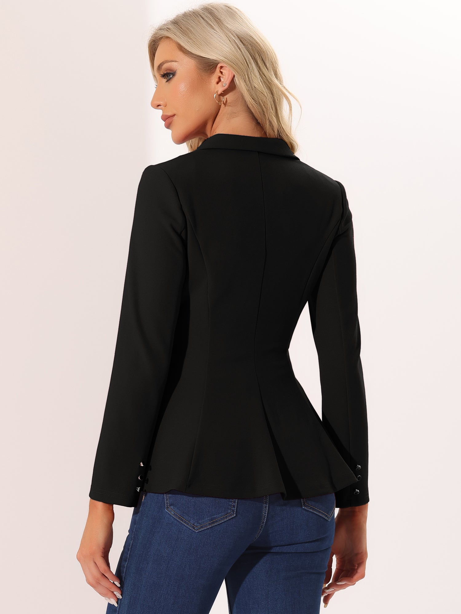 Dressy Single Button Business Casual Work Peplum Blazer