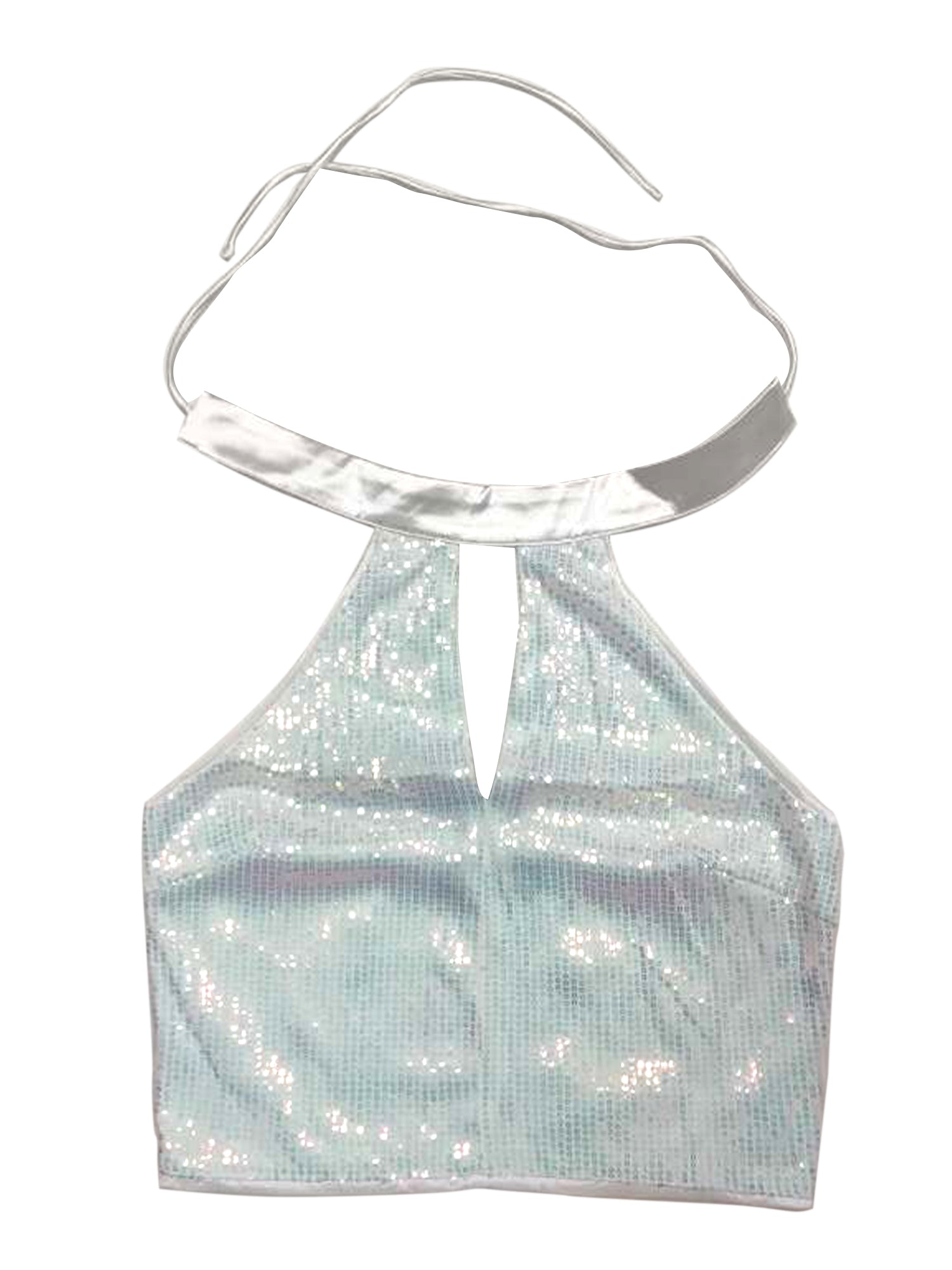 Sequin Halter Neck Sleeveless Cutout Shiny Party Crop Top