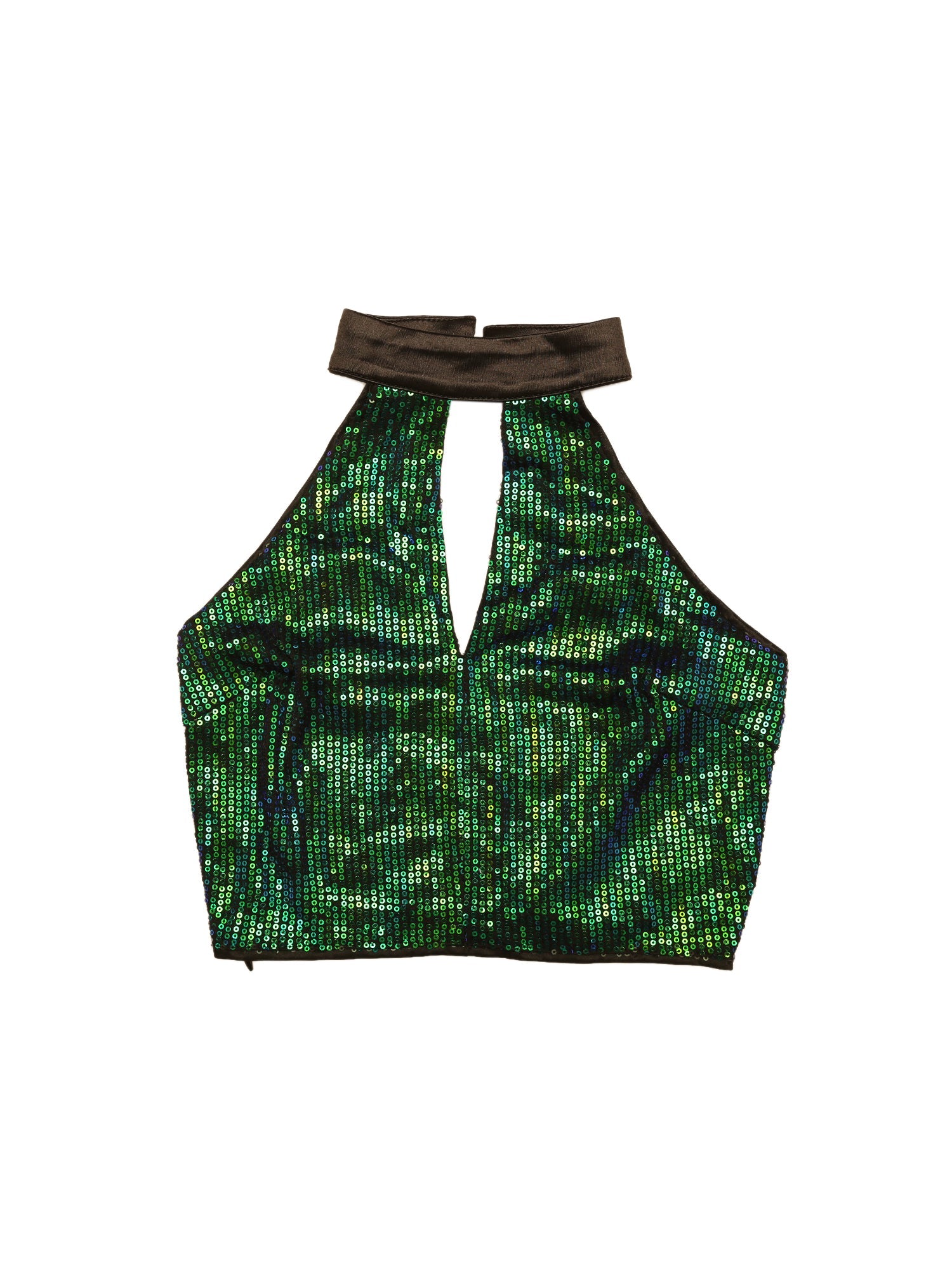 Sequin Halter Neck Sleeveless Cutout Shiny Party Crop Top