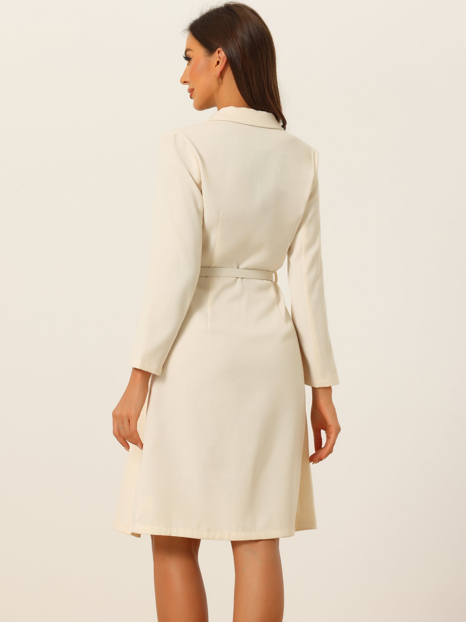 Work Elegant Notched Collar Belted Pleated Button Blazer Dress