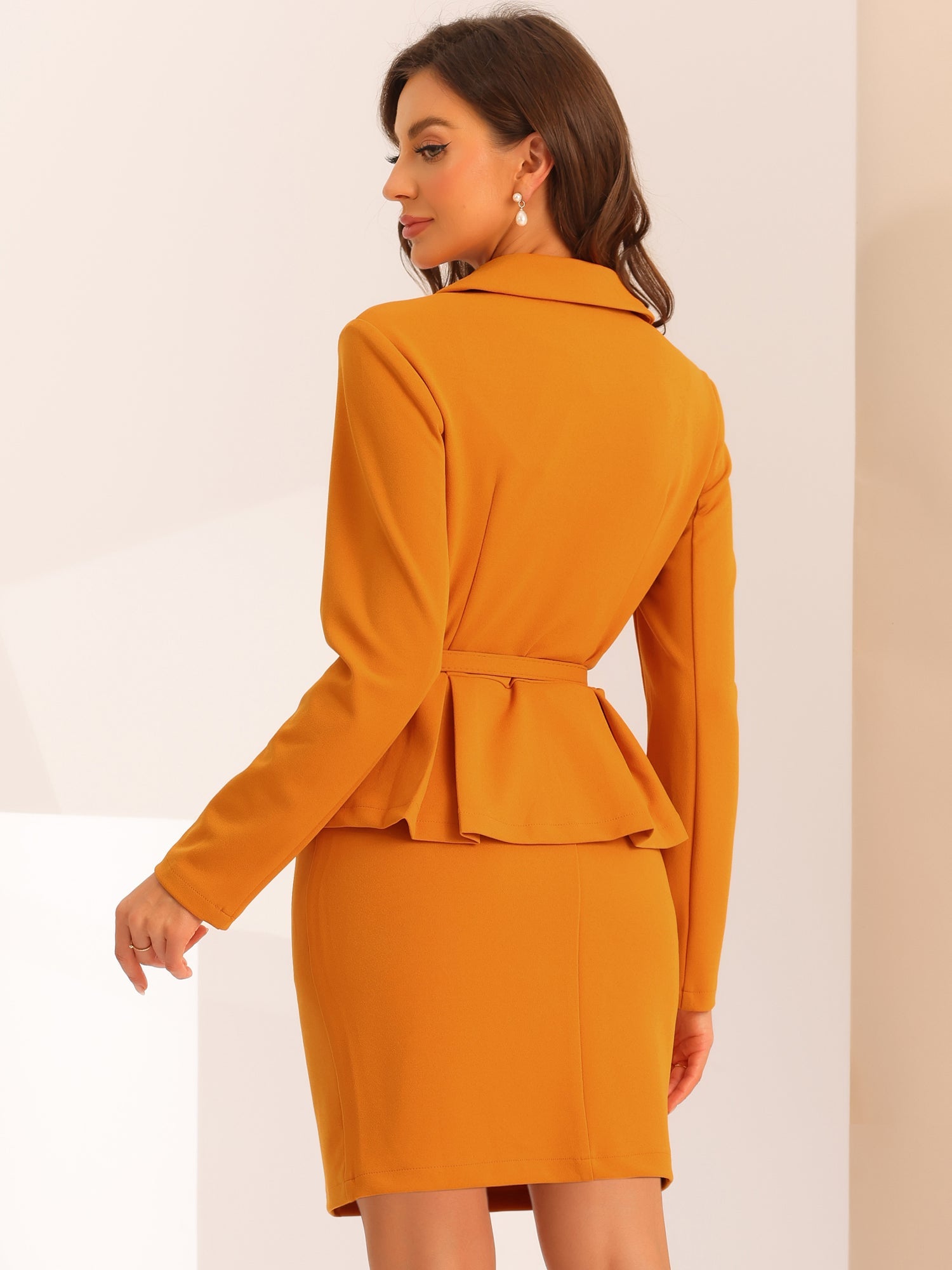 2pc Business Suits Belted Peplum Blazer Jacket and Pencil Skirt Sets