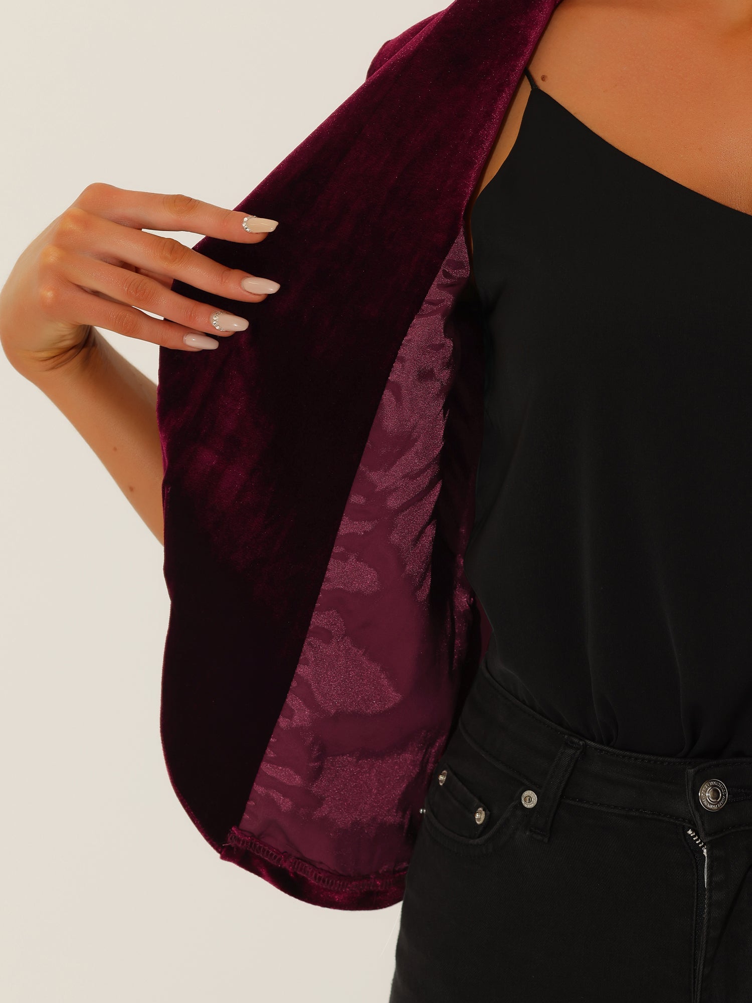 Lapel Collar Velvet Solid Office Work Open Front Blazer