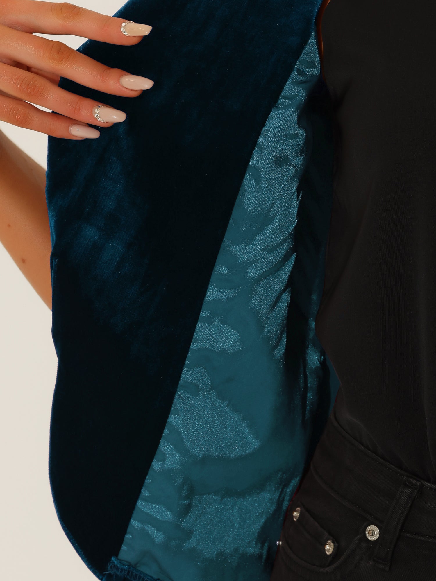 Lapel Collar Velvet Solid Office Work Open Front Blazer