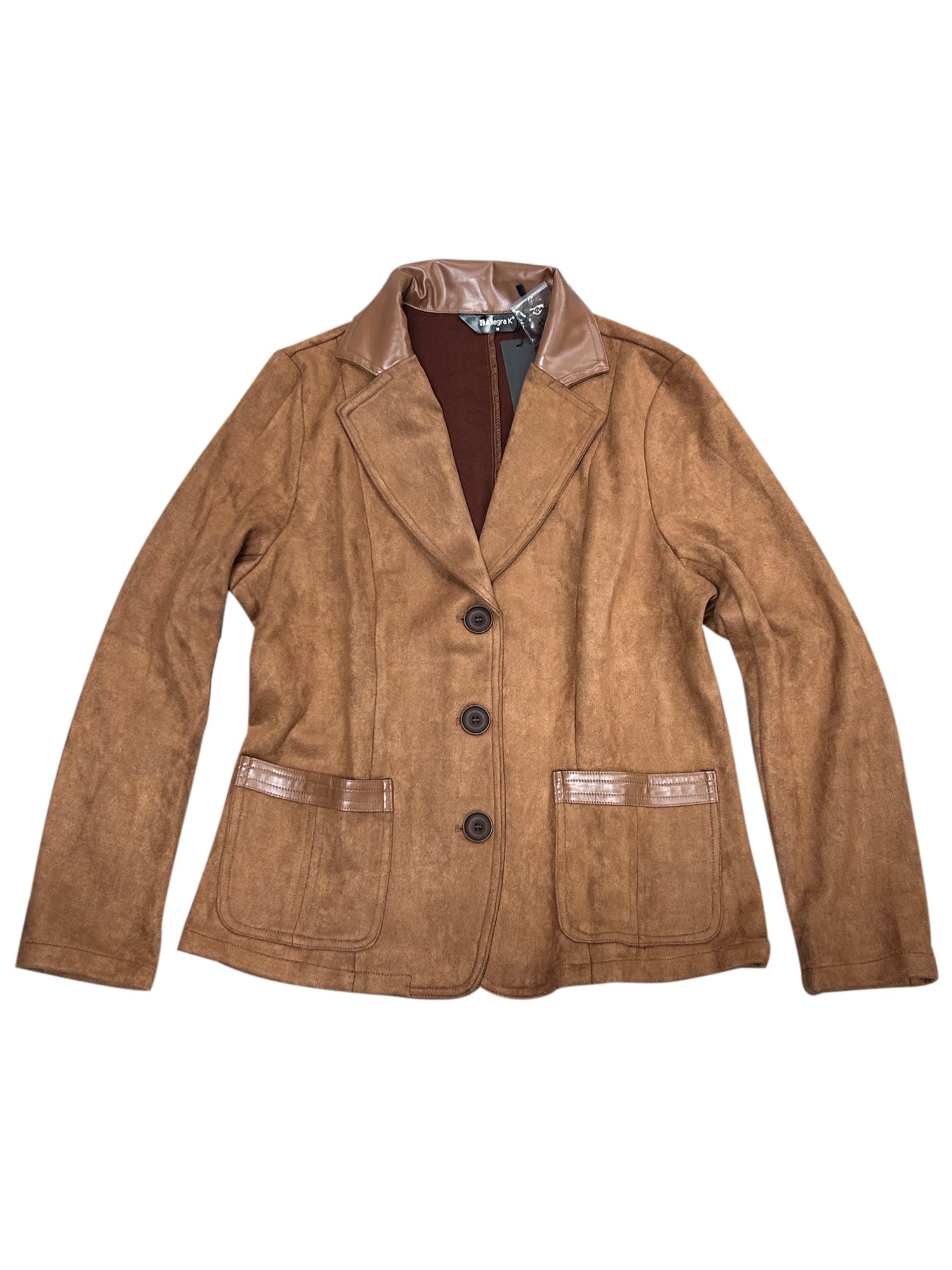 Faux Suede Lapel Collar Cowgirl 2 Button Blazer Jacket