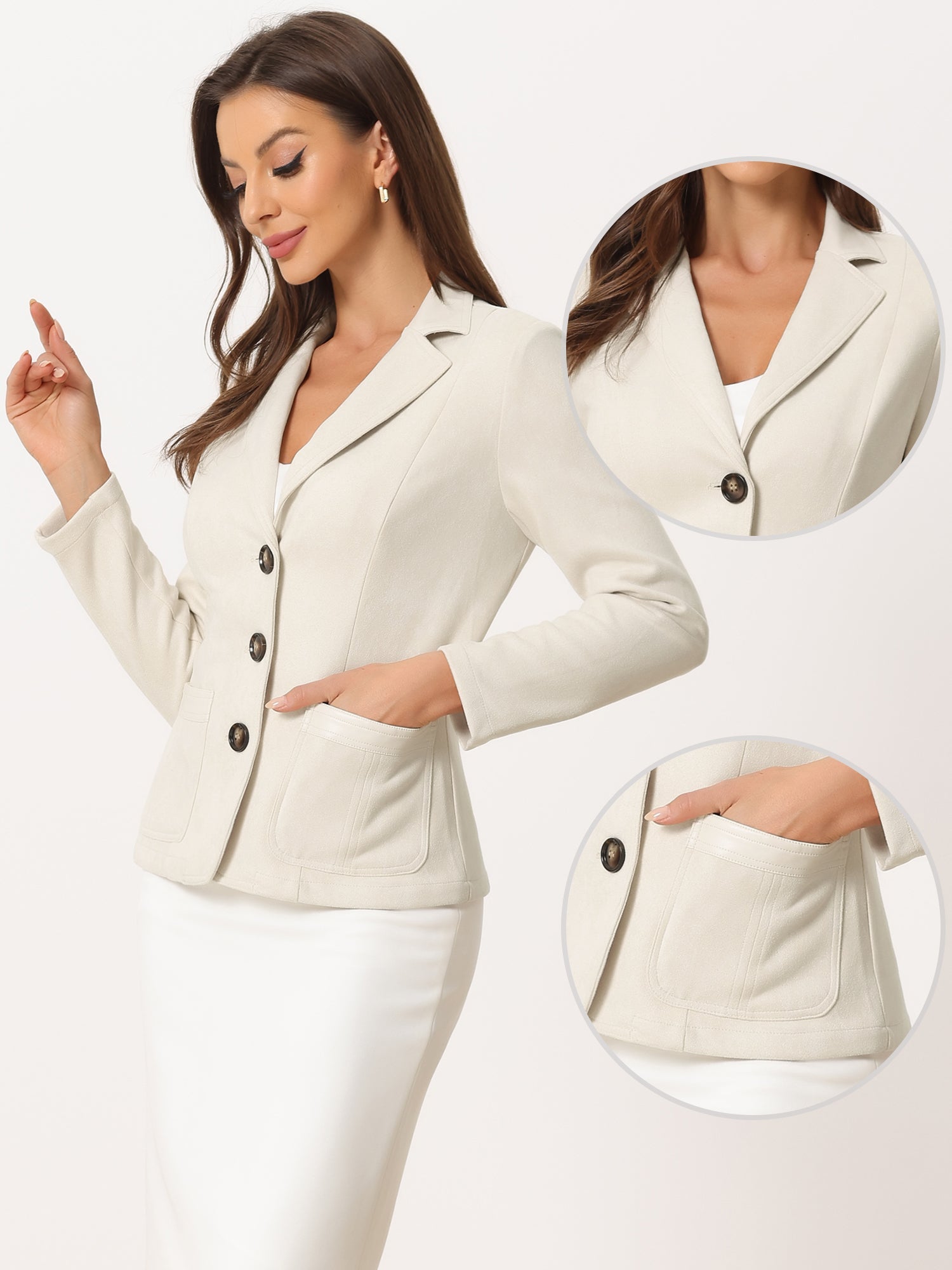 Faux Suede Lapel Collar Cowgirl 2 Button Blazer Jacket