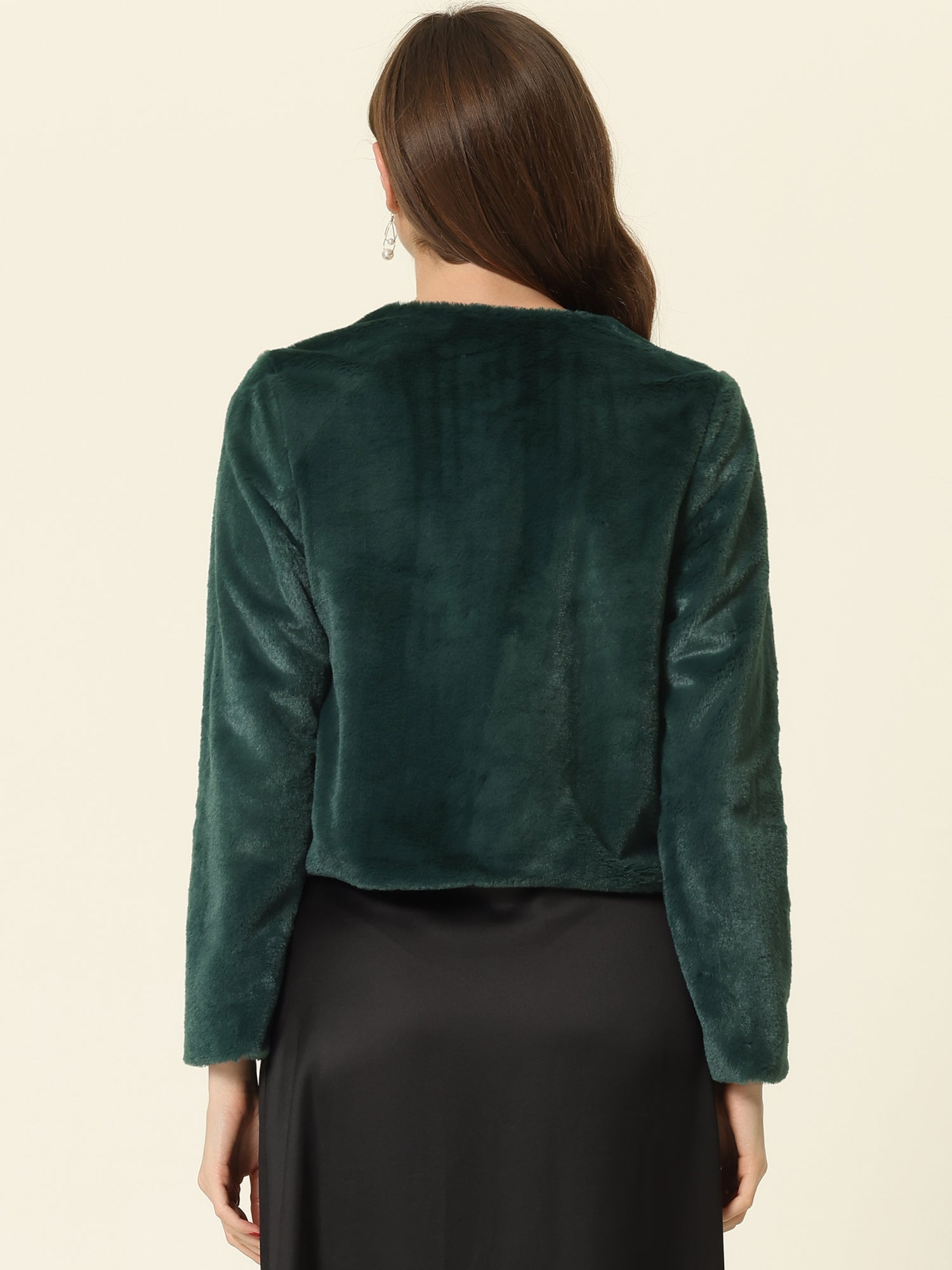 Faux Fur Long Sleeve Open Front Bolero Winter Coat Cropped Jacket
