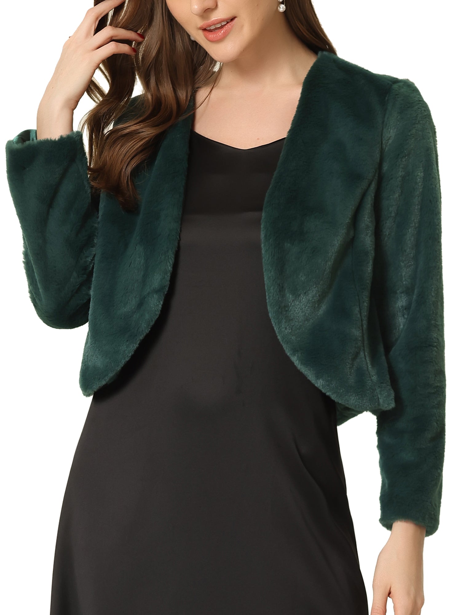 Faux Fur Long Sleeve Open Front Bolero Winter Coat Cropped Jacket