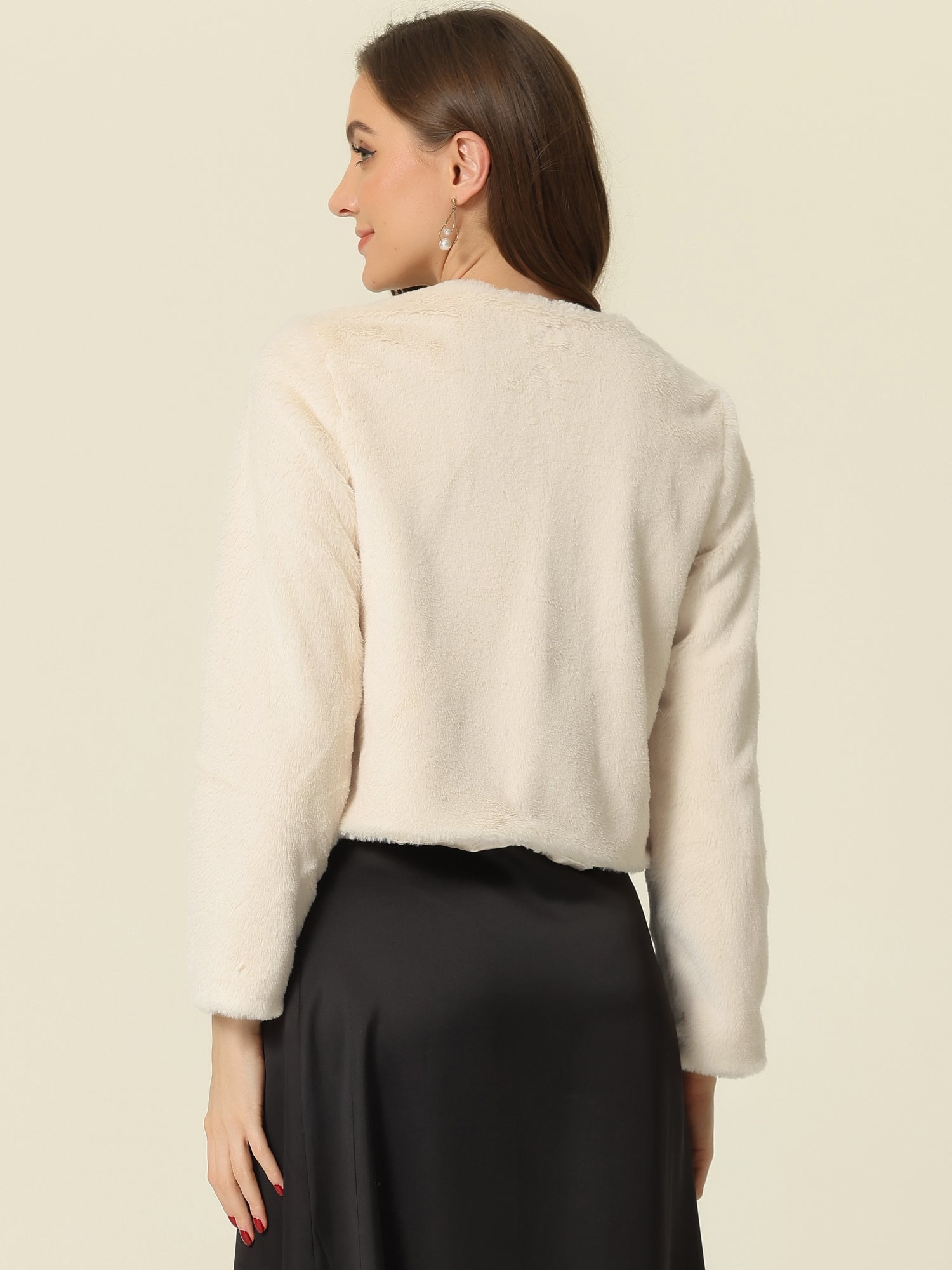 Faux Fur Long Sleeve Open Front Bolero Winter Coat Cropped Jacket