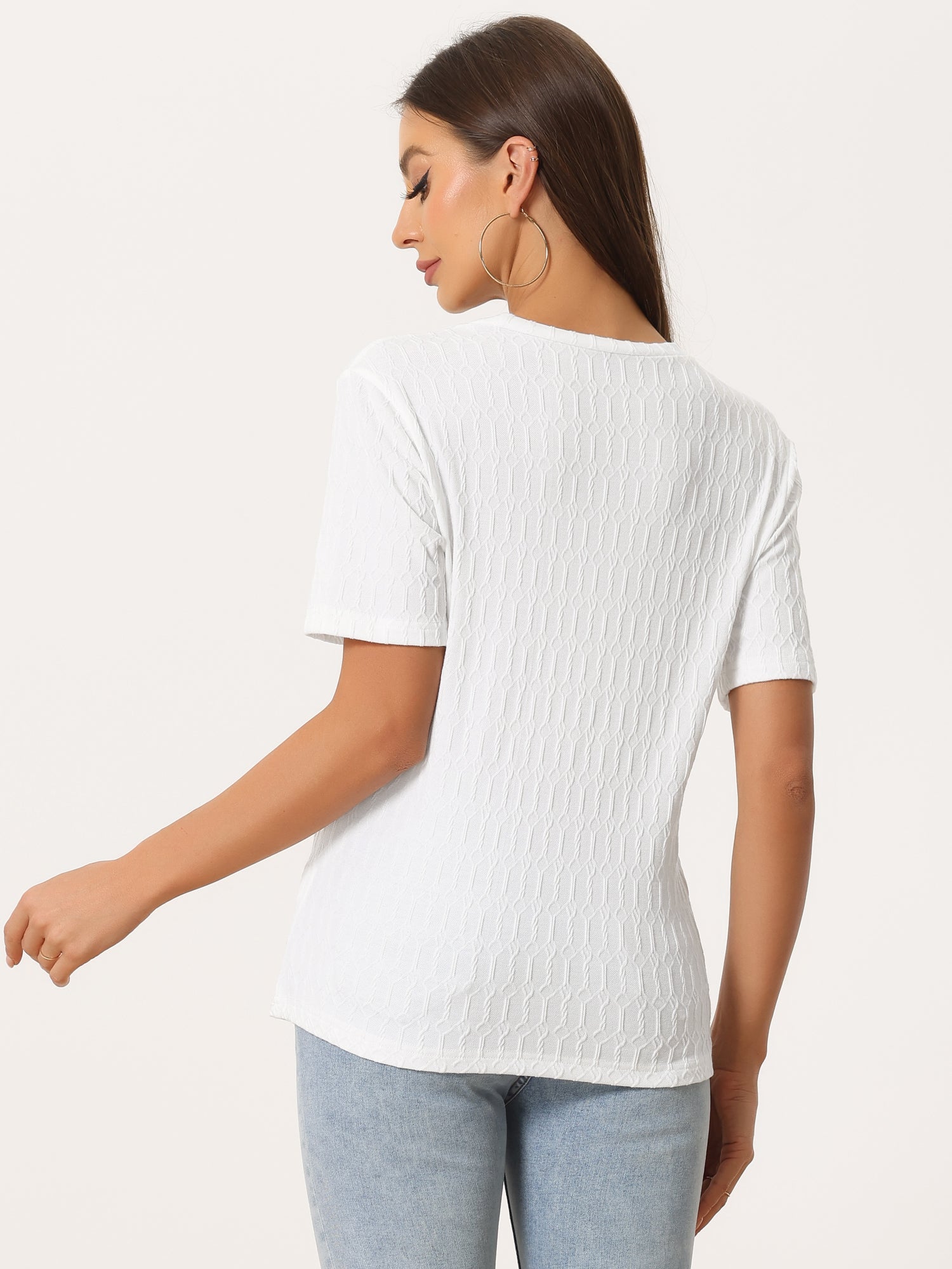 Casual Short Sleeves Round Neck Basic Textured Blouse
