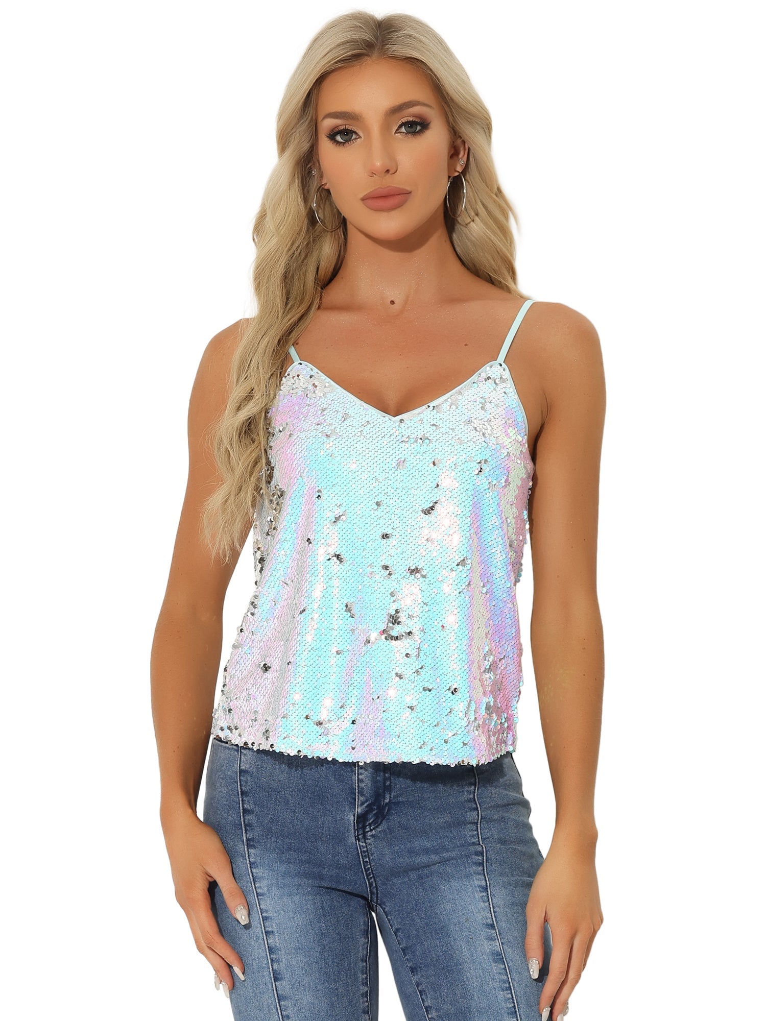 Sequined Straps Party Glitter Disco Sparkle Cami Top