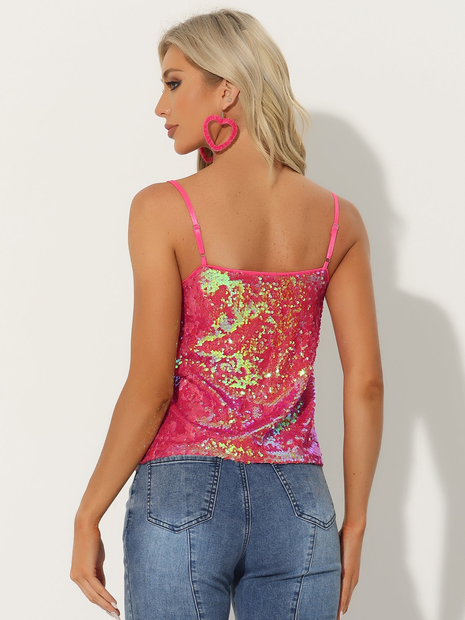 Sequined Straps Party Glitter Disco Sparkle Cami Top