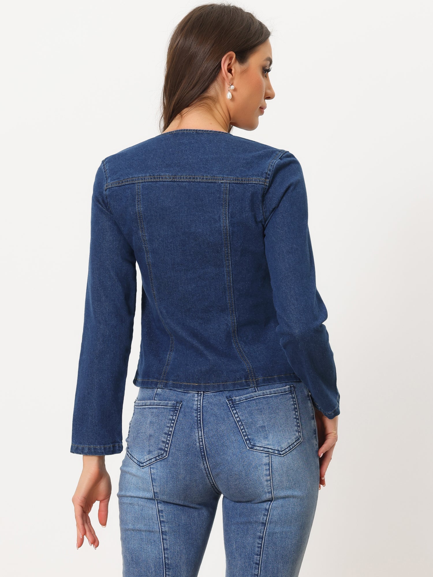 Lapel Collar Long Sleeve One Button Denim Blazer Jean Jacket