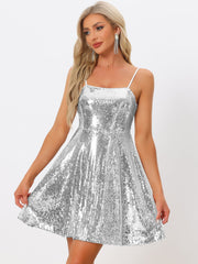 Adjustable Spaghetti Strap Party Glitter Sparkle Sequin Dress