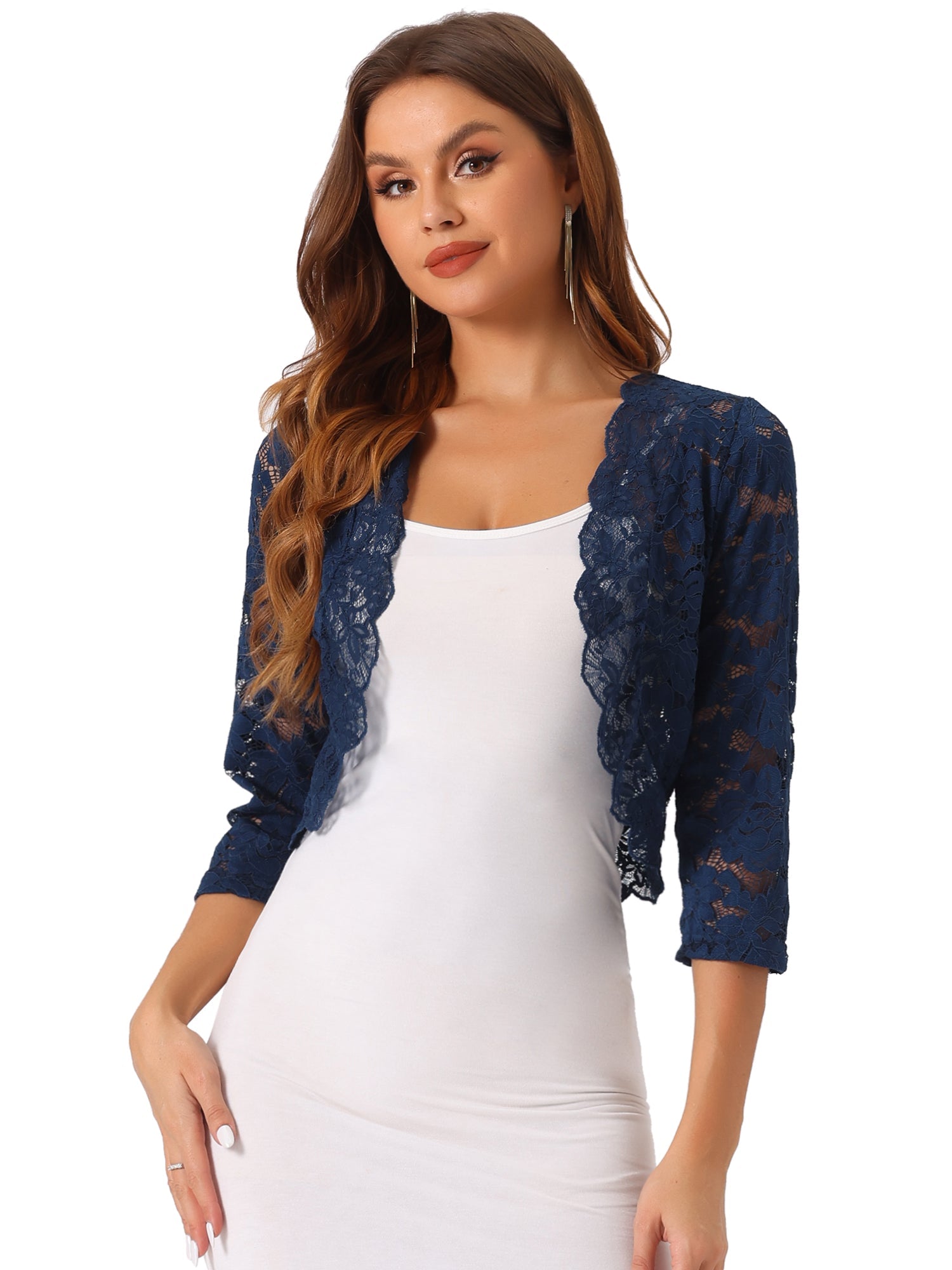 Sheer Floral Elegant 3/4 Sleeve Lace Shrug