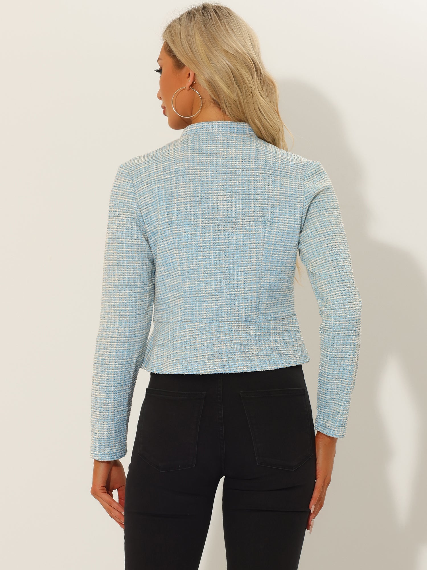 Vintage Tweed Plaid Slim Fit Work Office Cropped Jacket