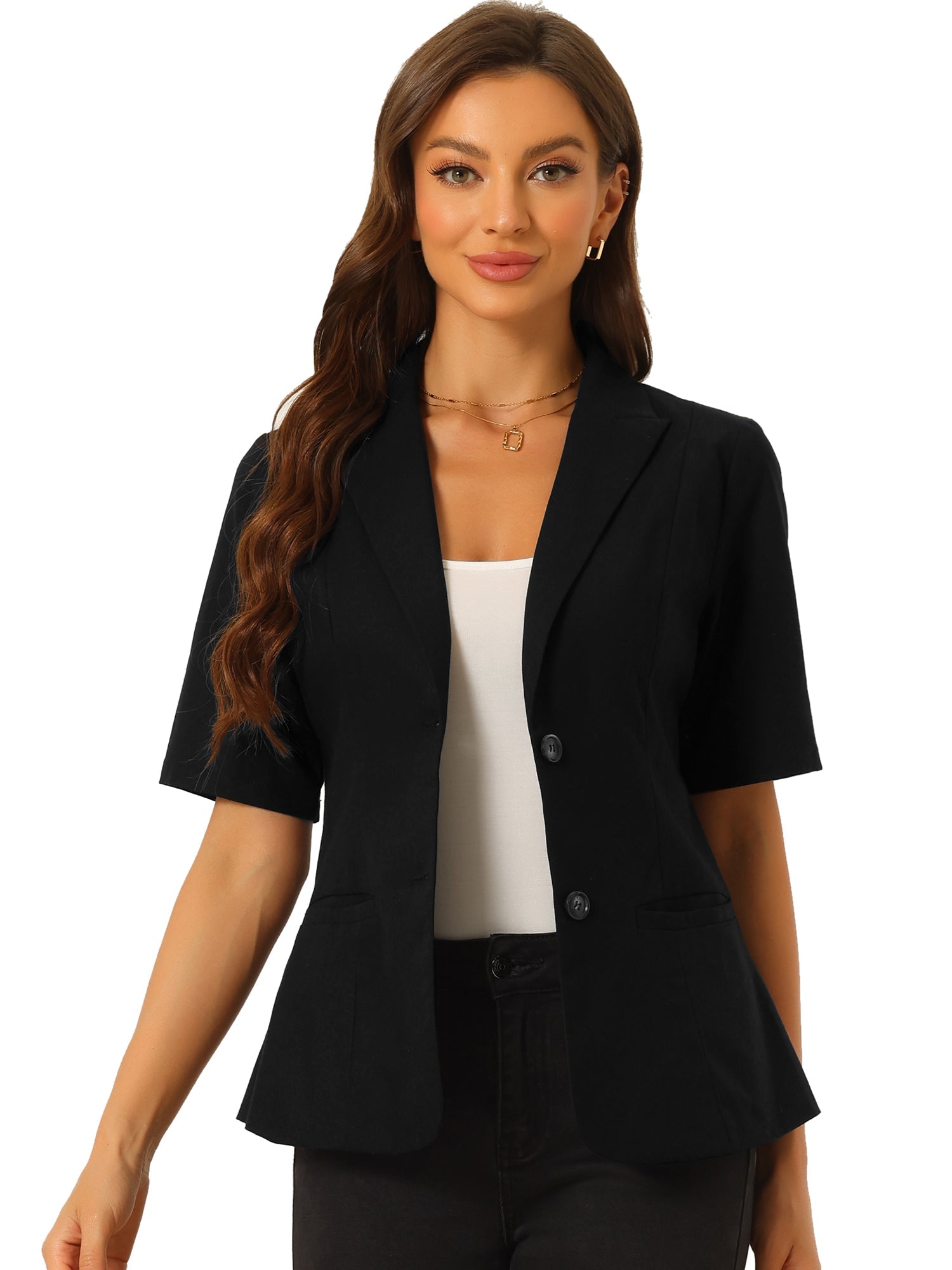 Cotton Linen Office Business Short Sleeve Notched Lapel Blazer Jacket