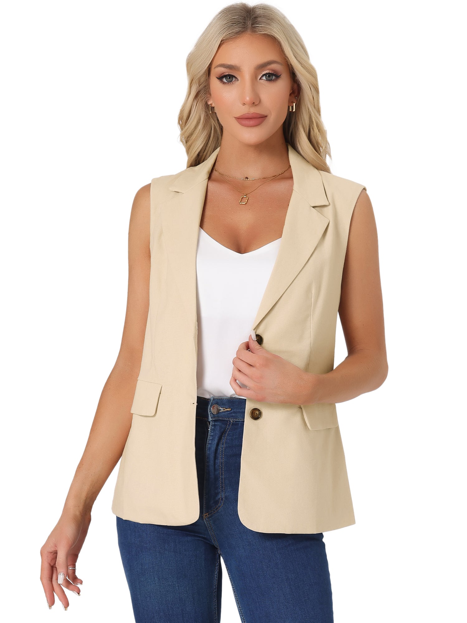 Sleeveless Business Casual Linen Work Office Vest