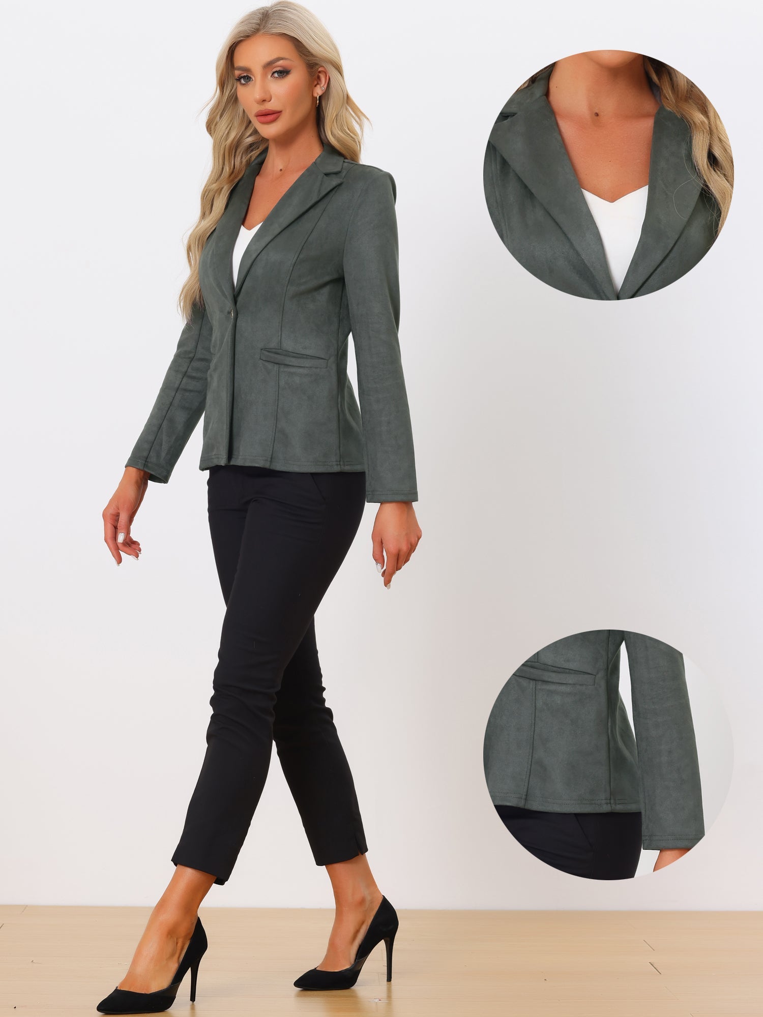 Faux Suede Lapel Collar Long Sleeve Casual Work Office Jacket