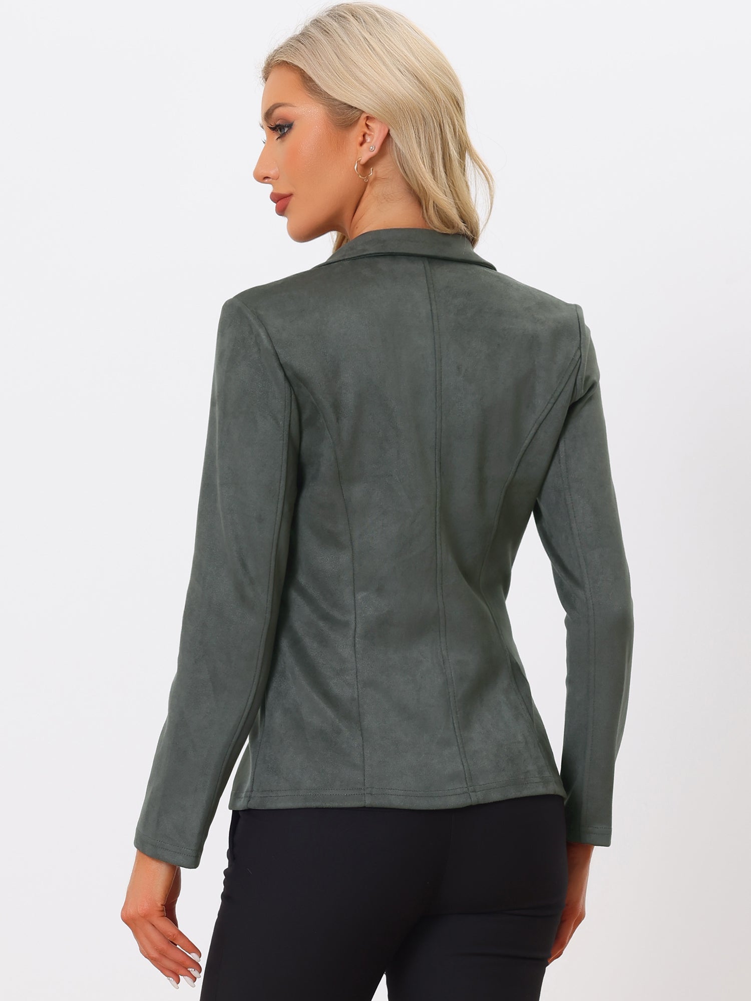 Faux Suede Lapel Collar Long Sleeve Casual Work Office Jacket