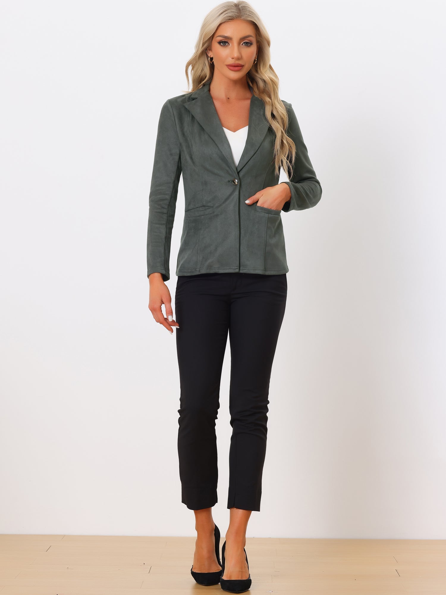 Faux Suede Lapel Collar Long Sleeve Casual Work Office Jacket