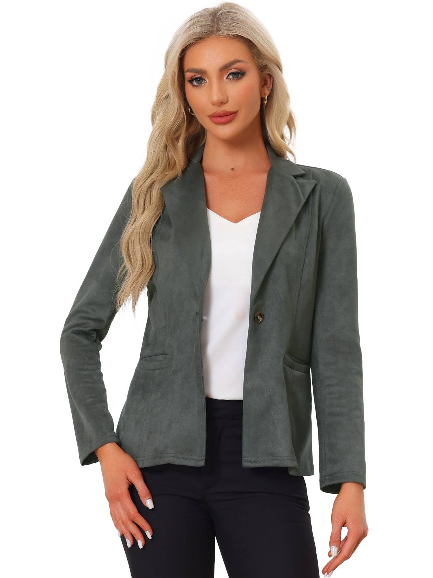 Faux Suede Lapel Collar Long Sleeve Casual Work Office Jacket