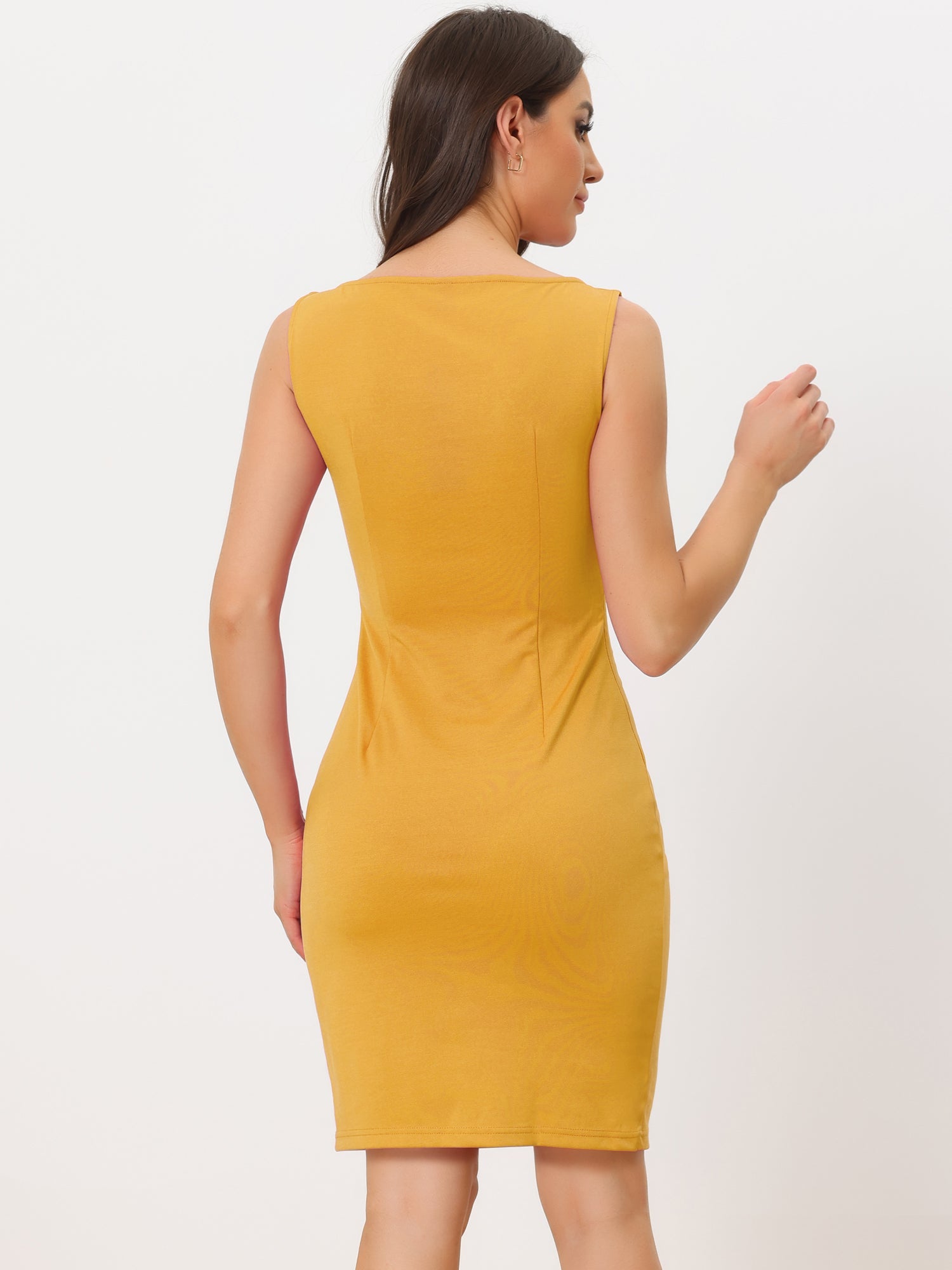 Sleeveless Boat Neck Casual Office Solid Midi Sheath Dress