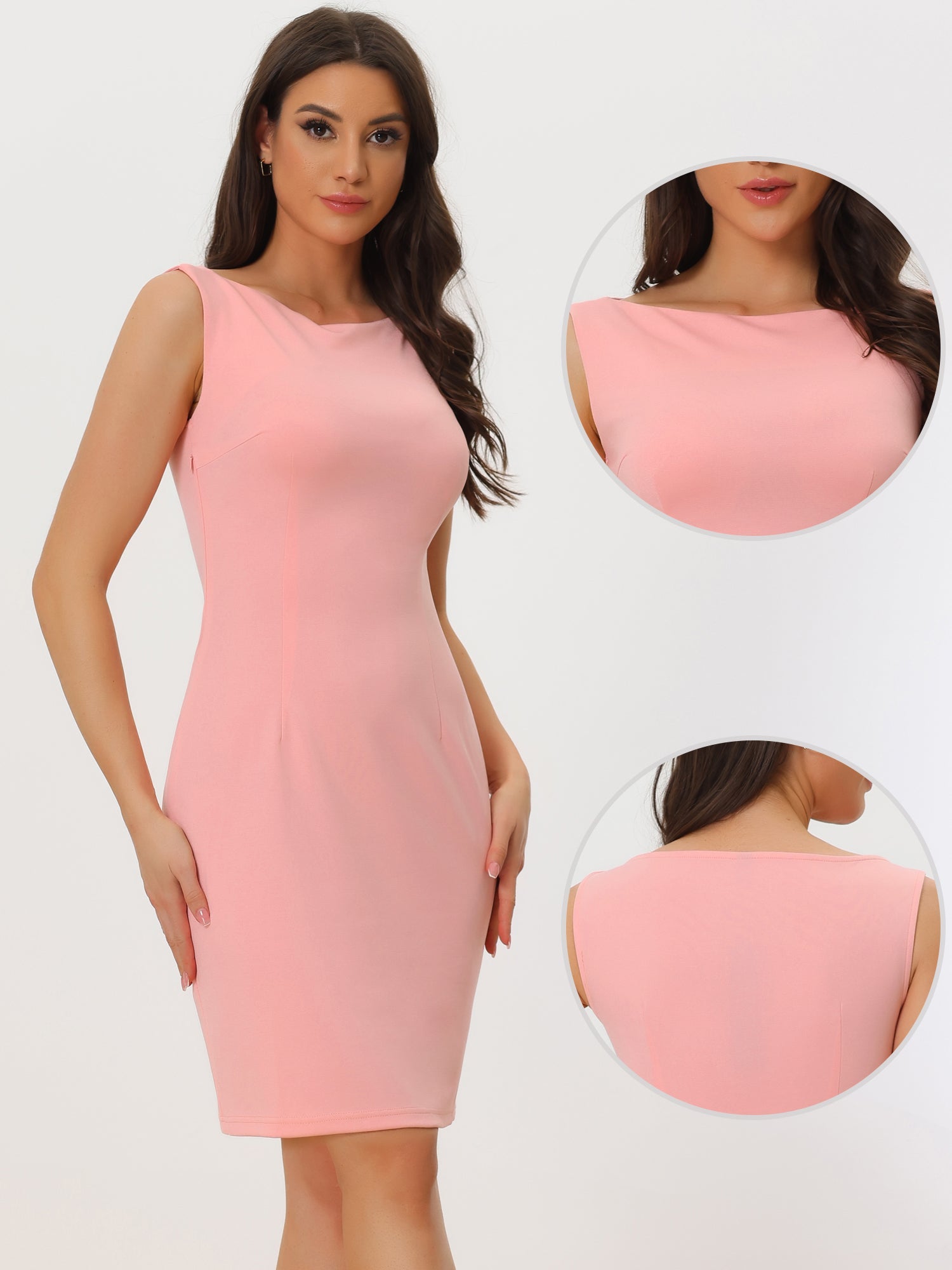 Sleeveless Sheath Boat Neck Casual Office Solid Midi Dress