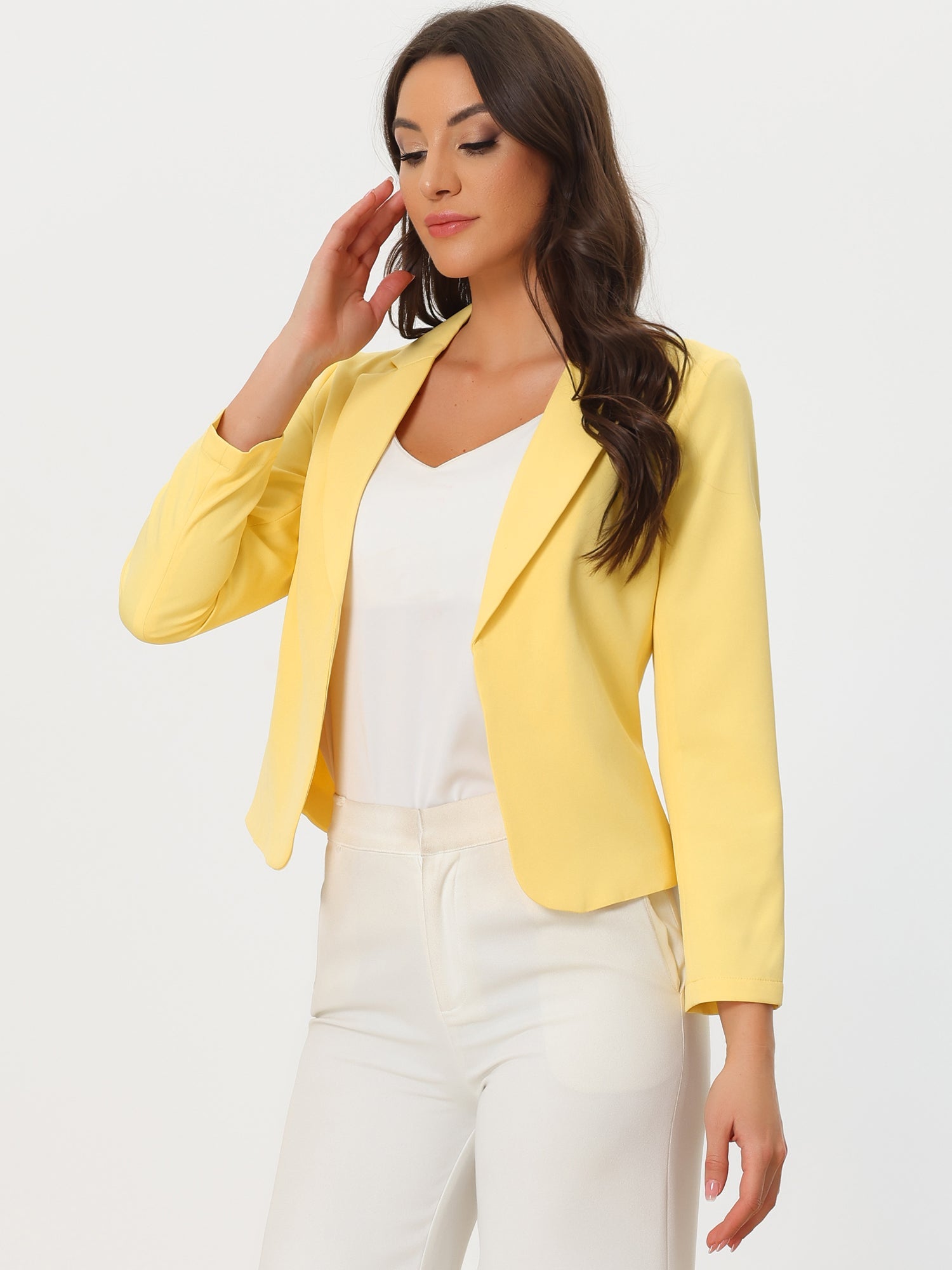 Open Front Office Work Business Crop Suit Blazer Jacket