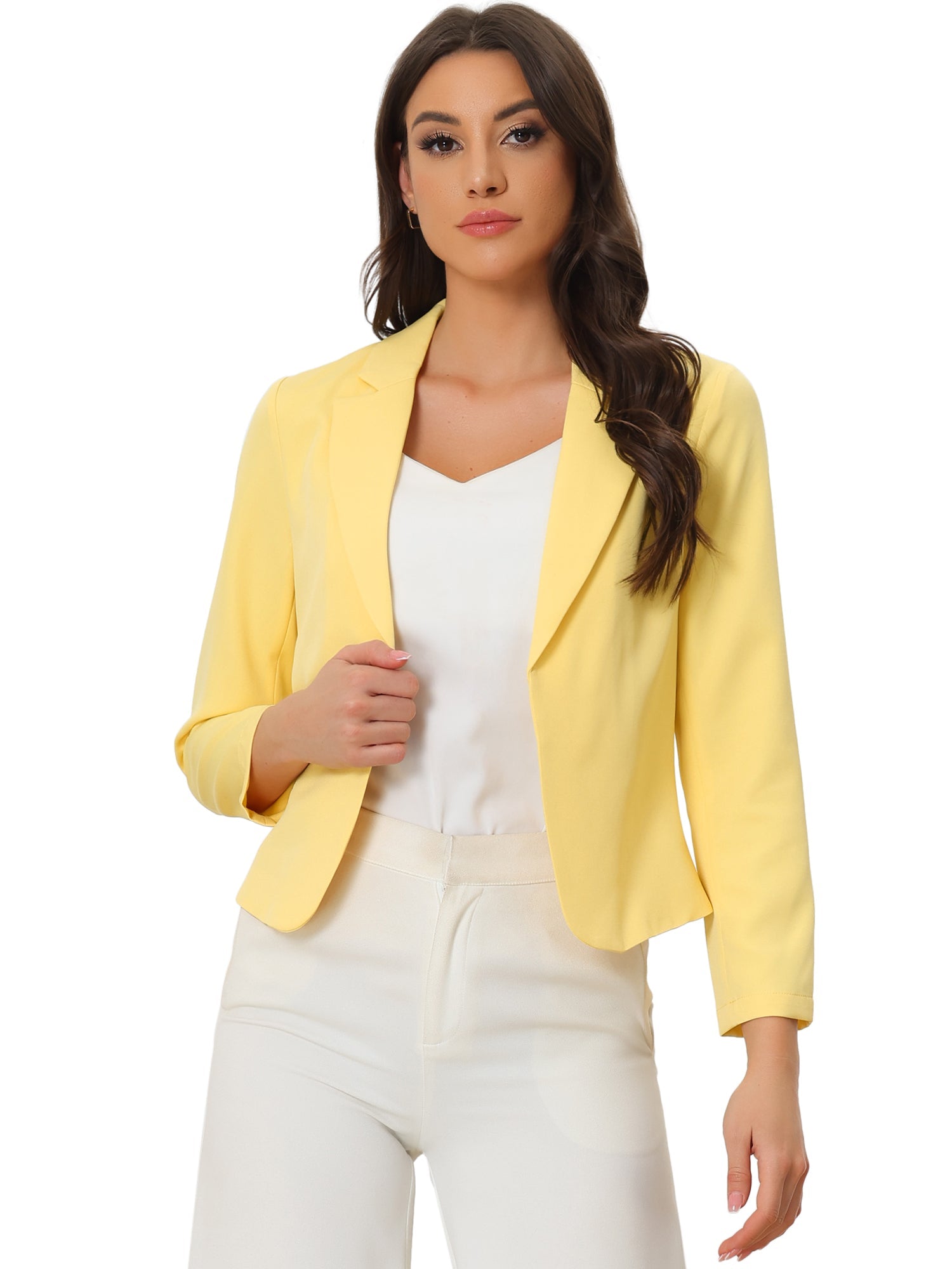 Open Front Office Work Business Crop Suit Blazer Jacket