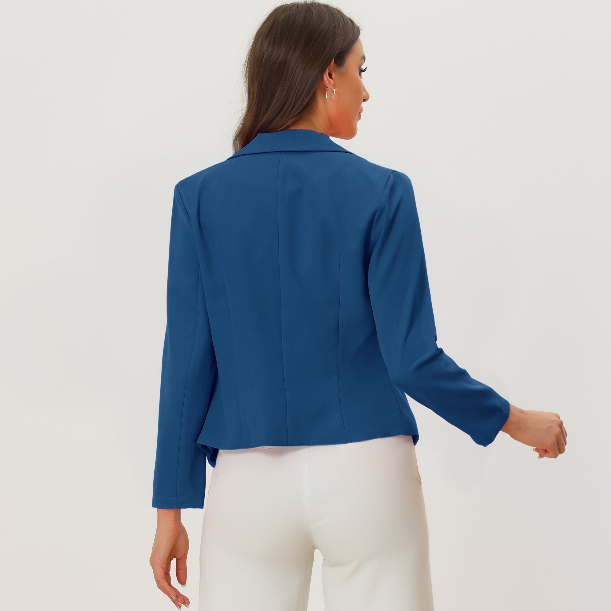 Notched Lapel Long Sleeves Solid Color Open Front Cropped Blazer