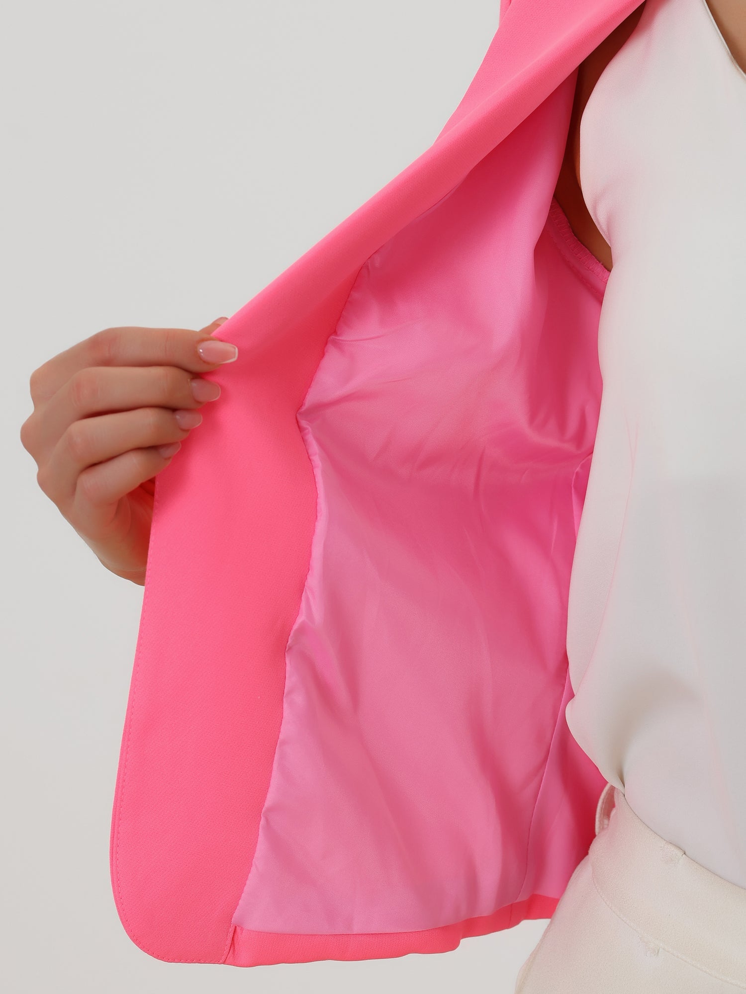 Notched Lapel Long Sleeves Solid Color Open Front Cropped Blazer
