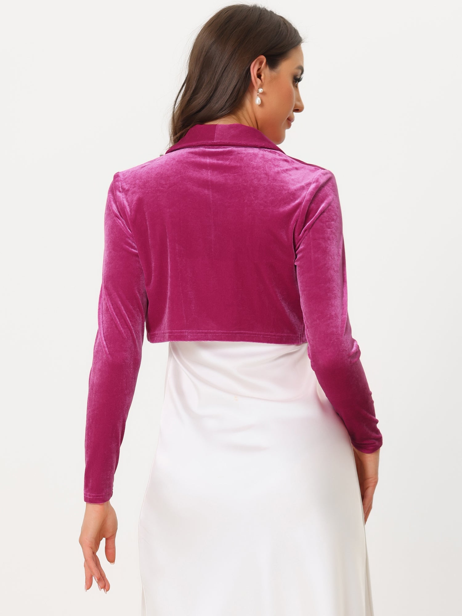 Long Sleeve Lapel Collar Velvet Open Front Cropped Bolero Shrugs