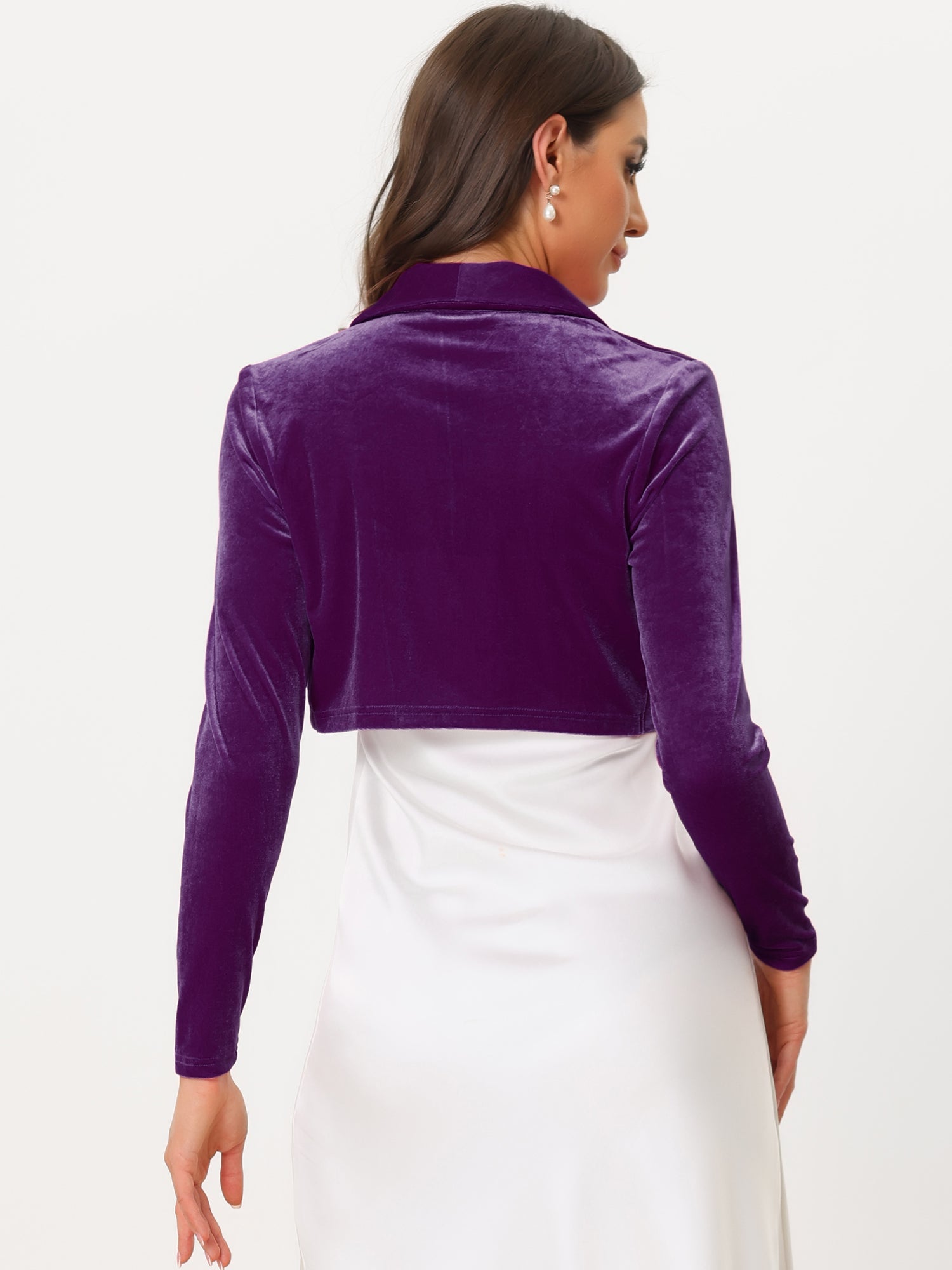 Long Sleeve Lapel Collar Velvet Open Front Cropped Bolero Shrugs