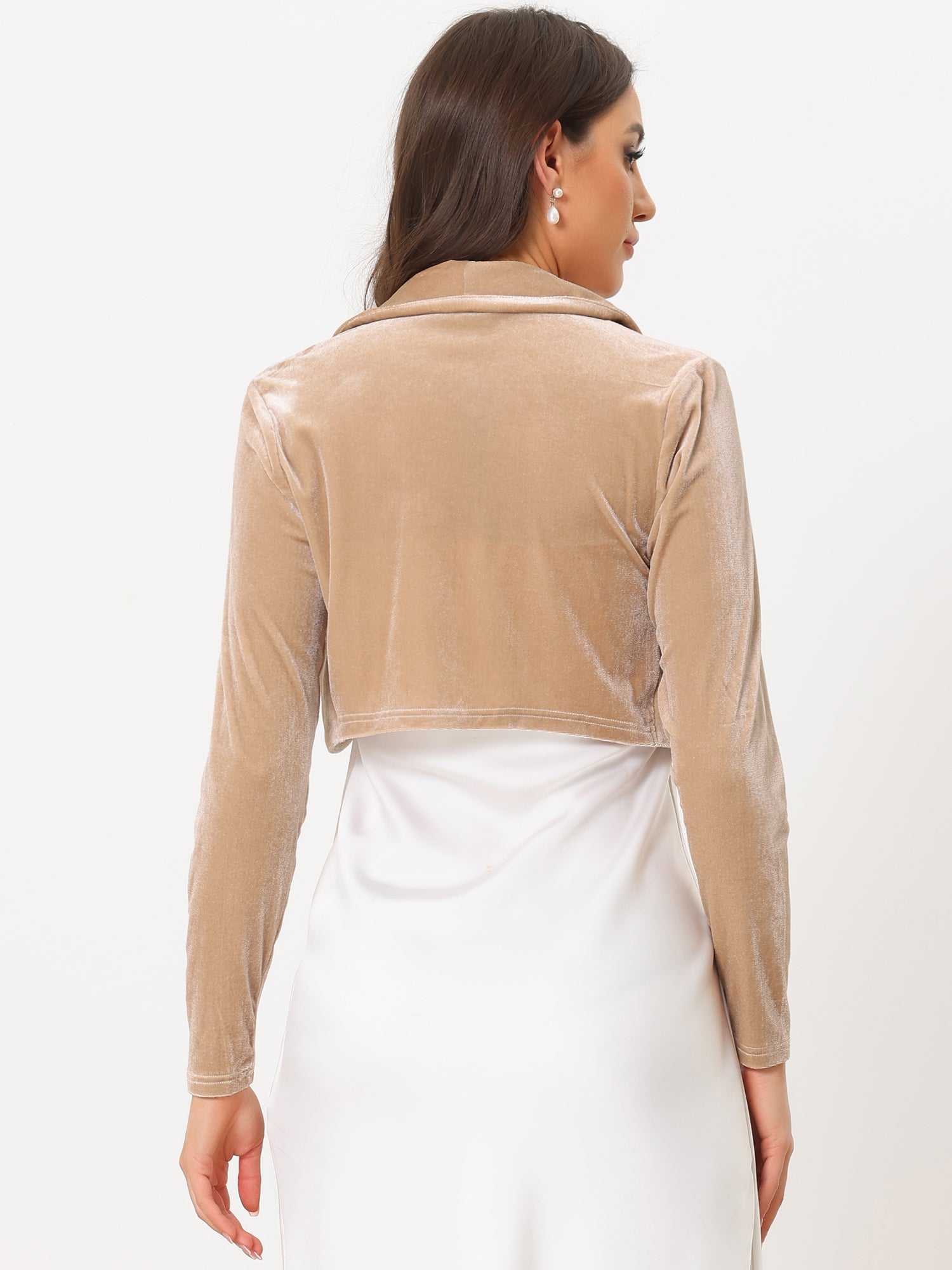 Long Sleeve Lapel Collar Velvet Open Front Cropped Bolero Shrugs