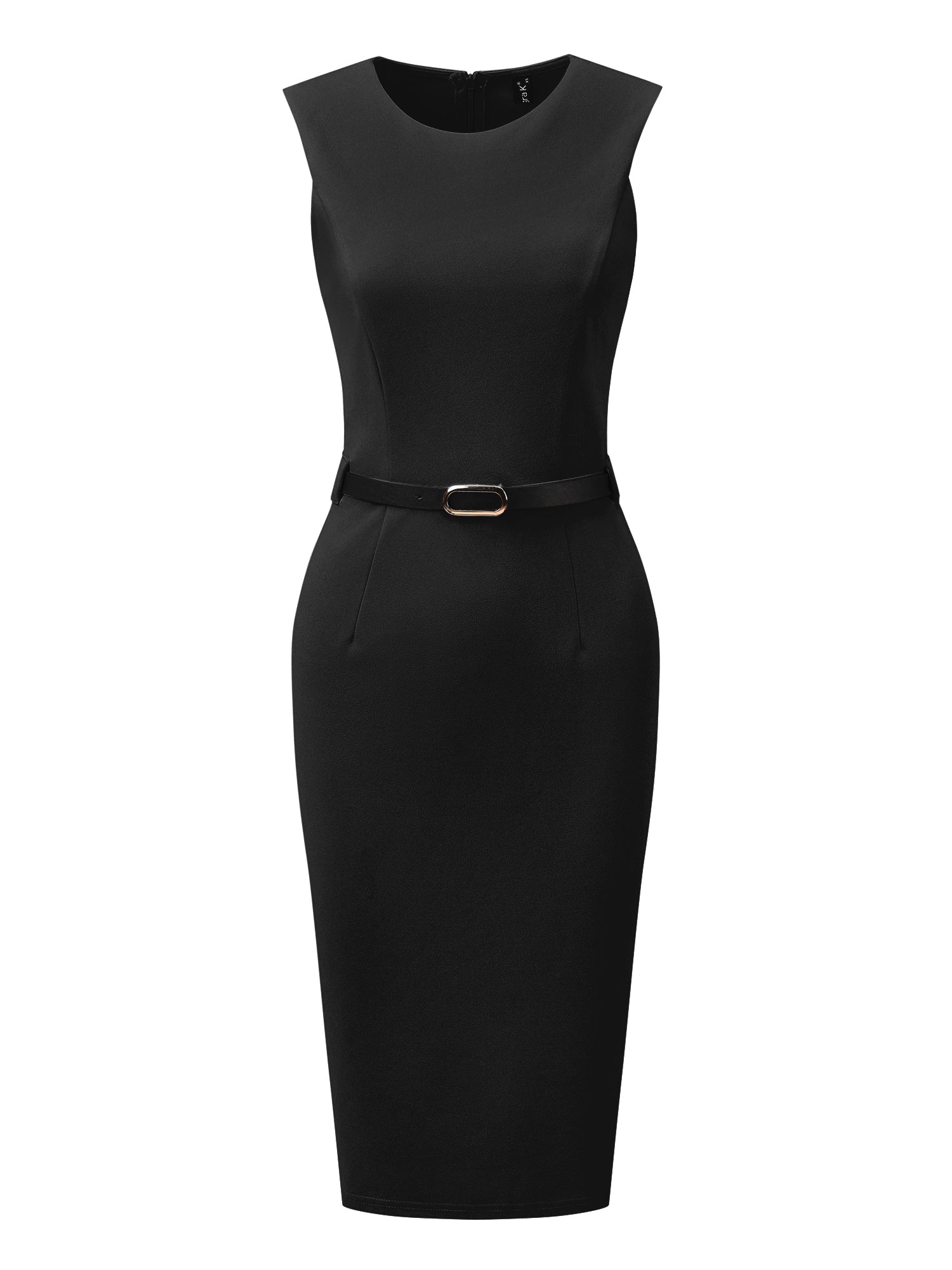 Belted Sheath Round Neck Sleeveless Casual Office Dress