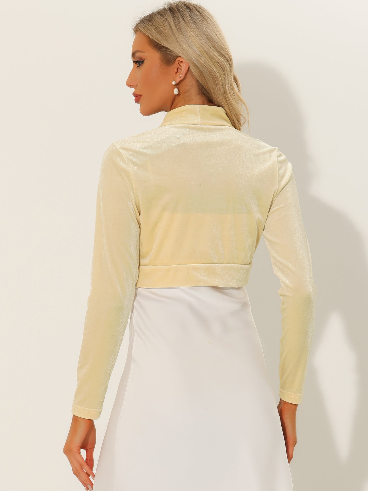 Velvet Open Front Long Sleeve Cropped Bolero Shrug