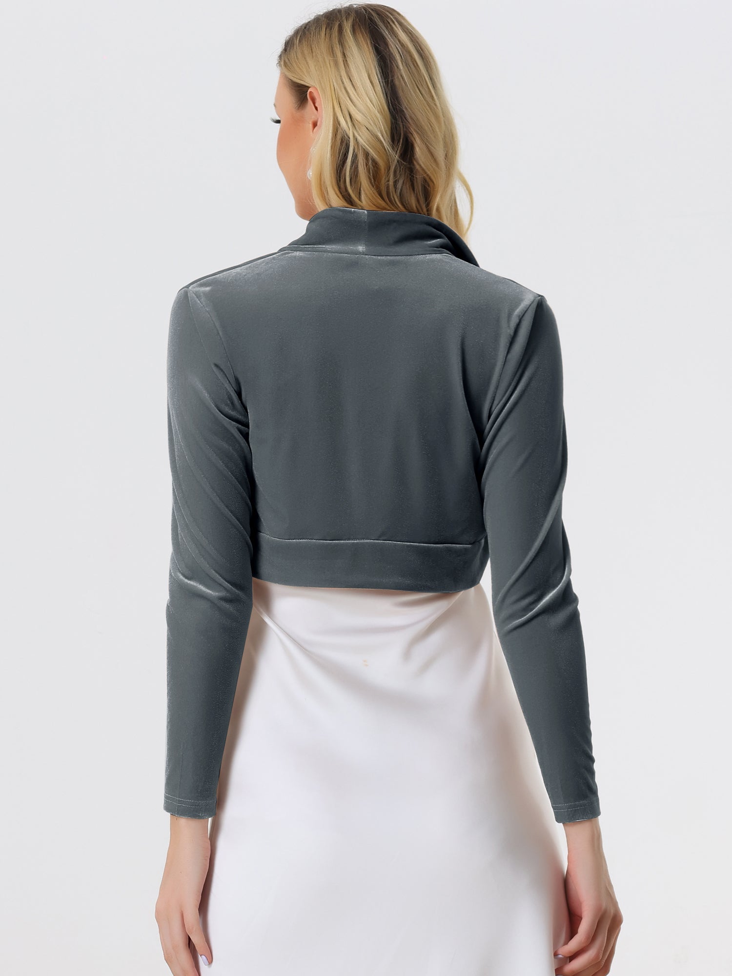 Velvet Open Front Long Sleeve Cropped Bolero Shrug