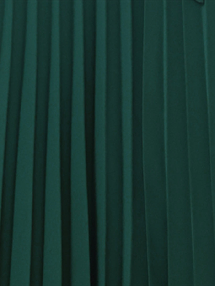Sleeveless V Neck Belted A-line Midi Elegant Pleated Dress