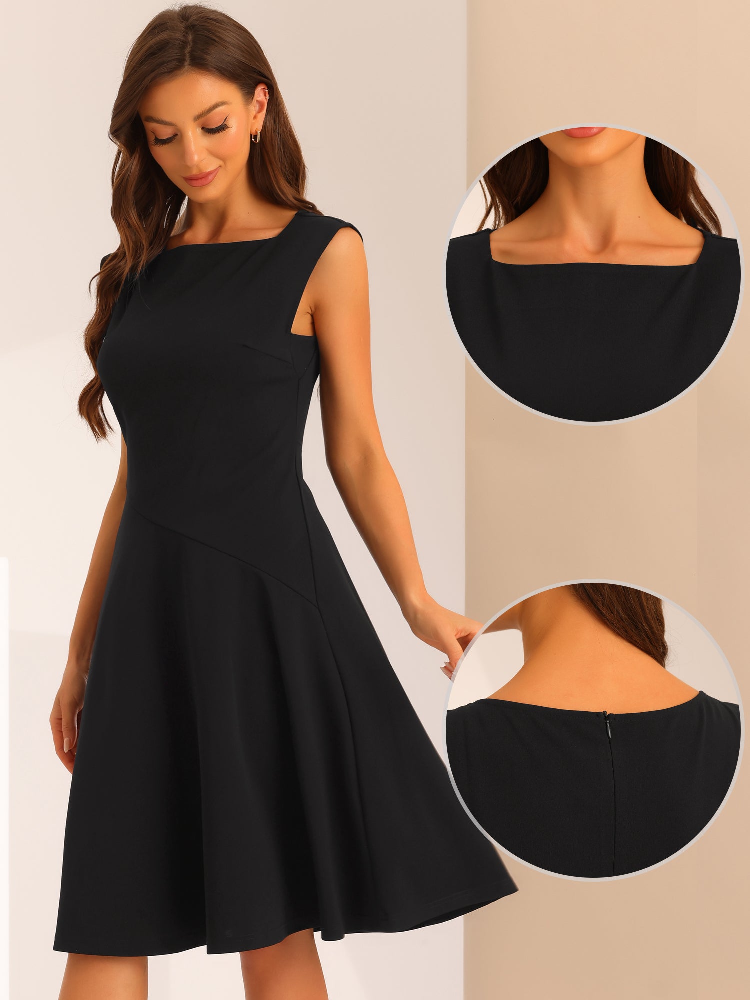 Square Neck Elegant Teacher Office Sleeveless Sheath Dress