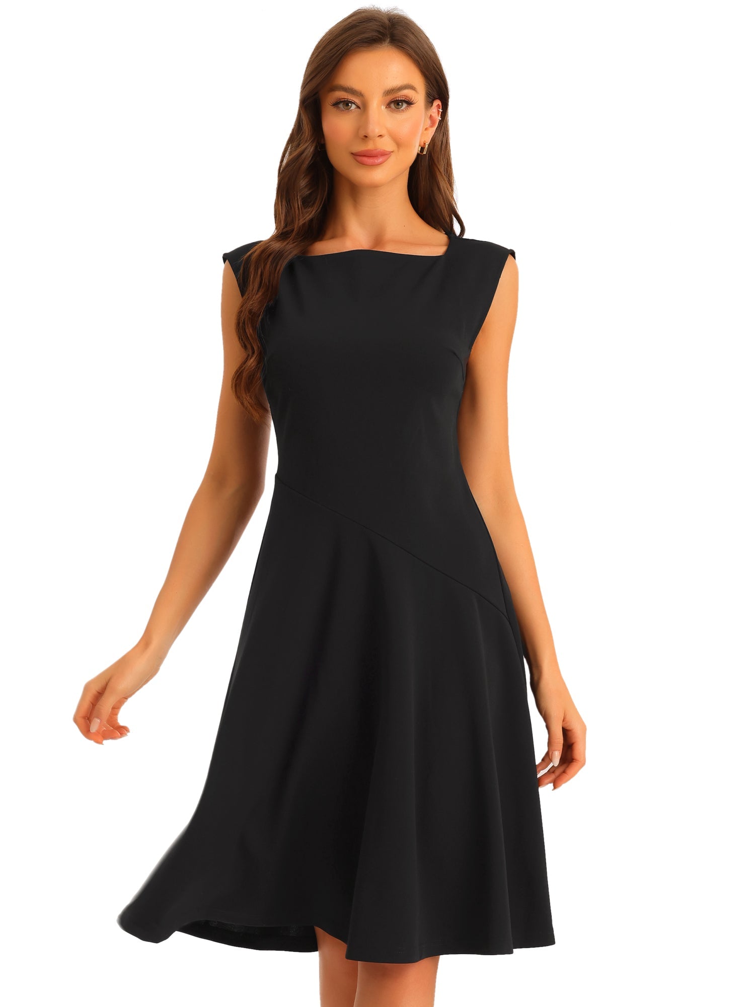 Square Neck Elegant Teacher Office Sleeveless Sheath Dress