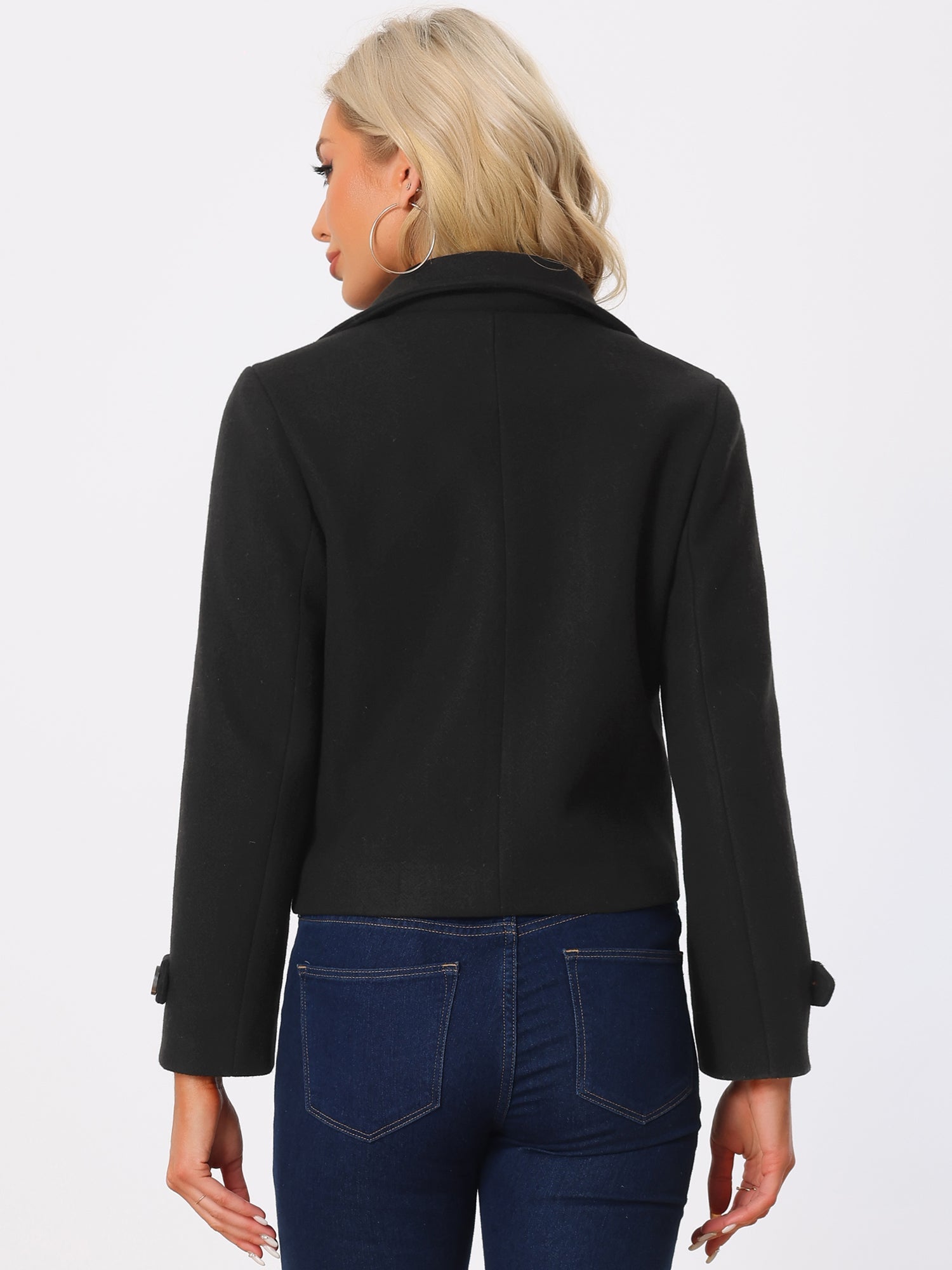 Turn Down Collar Long Sleeve Single Breasted Outwear Winter Pea Coat