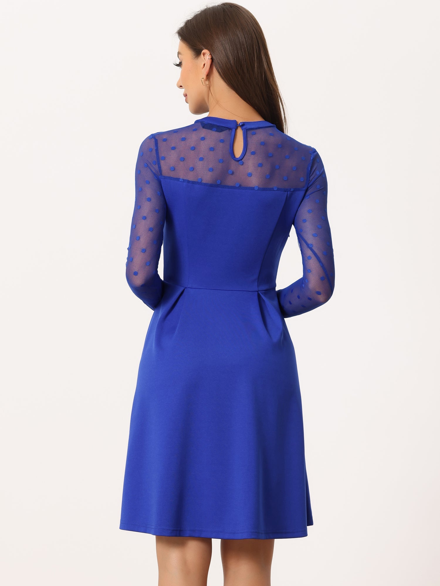 Party Heart Mesh Sheer Sleeve Crew Neck Skater Short Dress