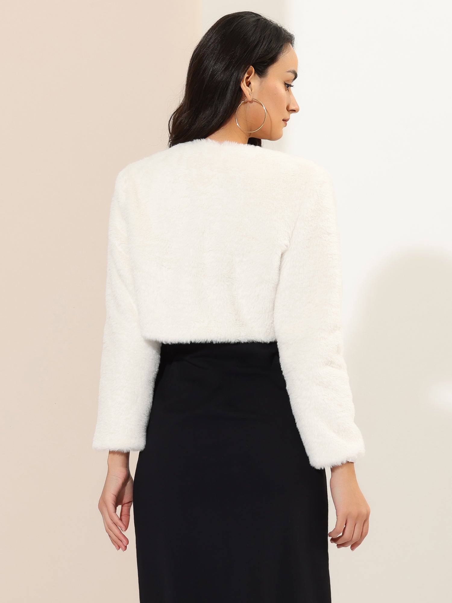 Faux Fur Evening Open Front Bolero Cropped Jacket Shrug