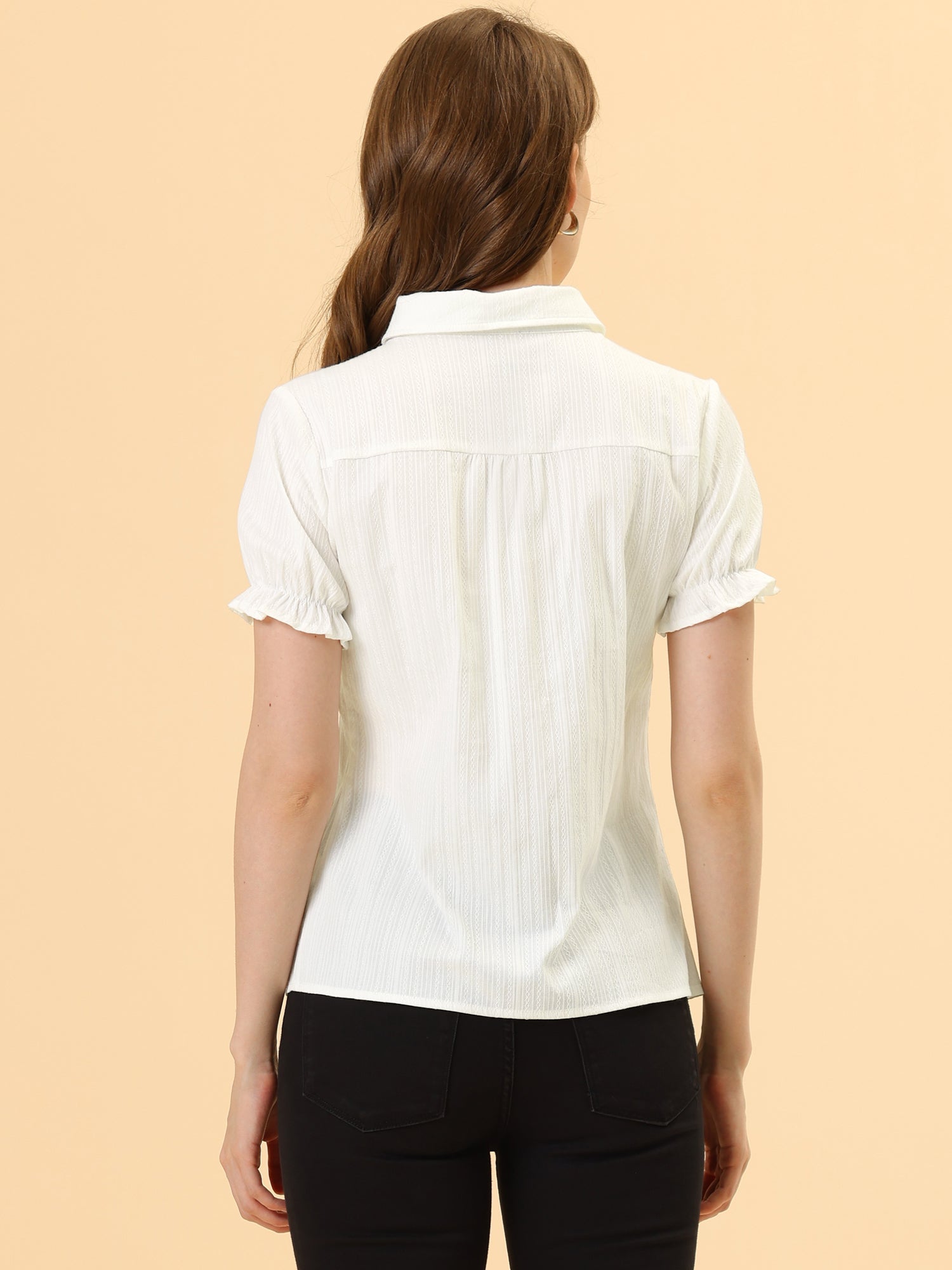 Cotton Frilled Top Turndown Collar Solid Blouse Shirt
