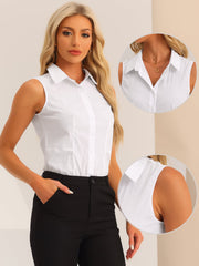 Sleeveless Collared Business Work Button Down Leotard Shirt Bodysuit