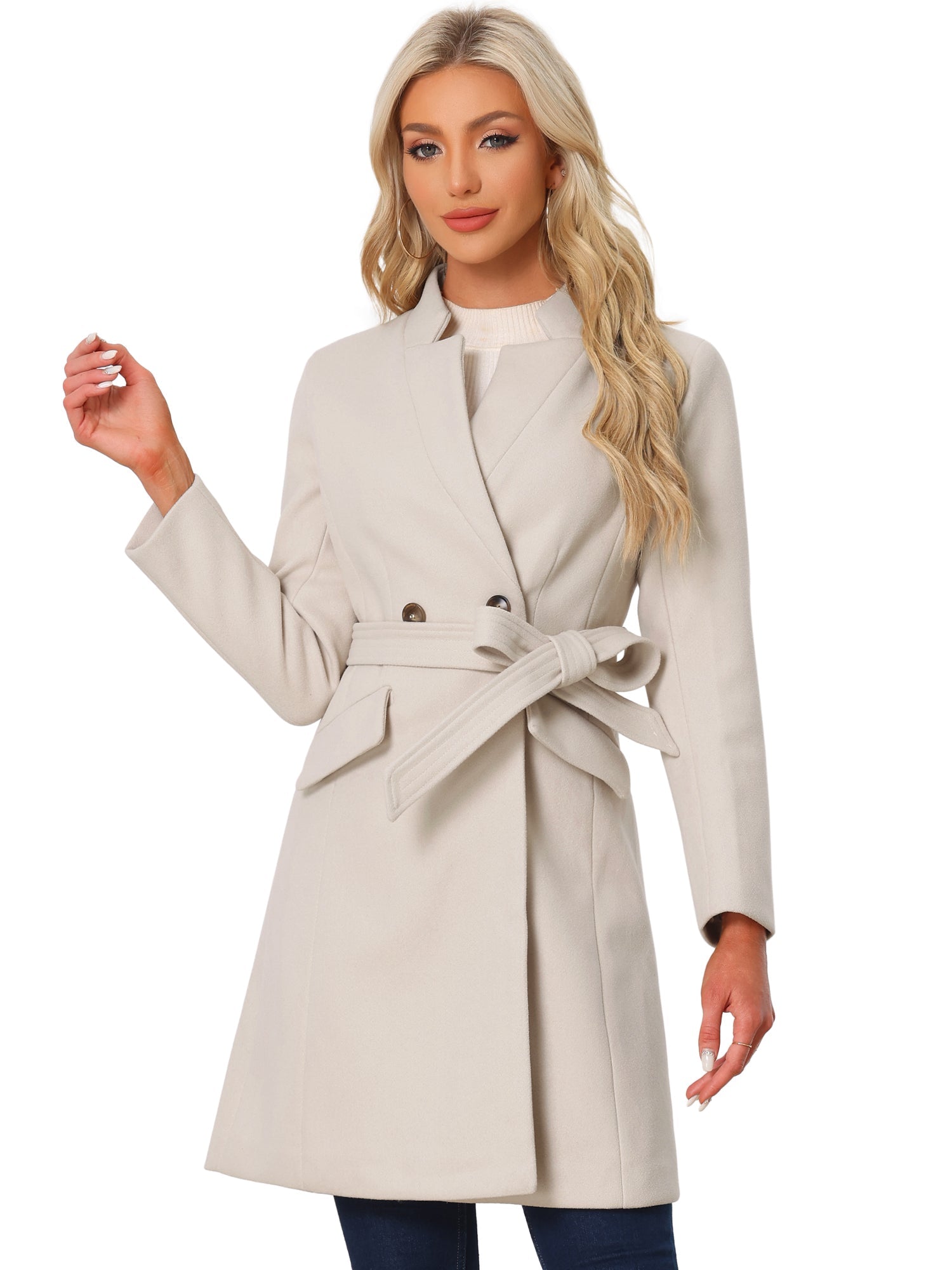 Belted Stand Collar Winter Fully Lined Belted Coats